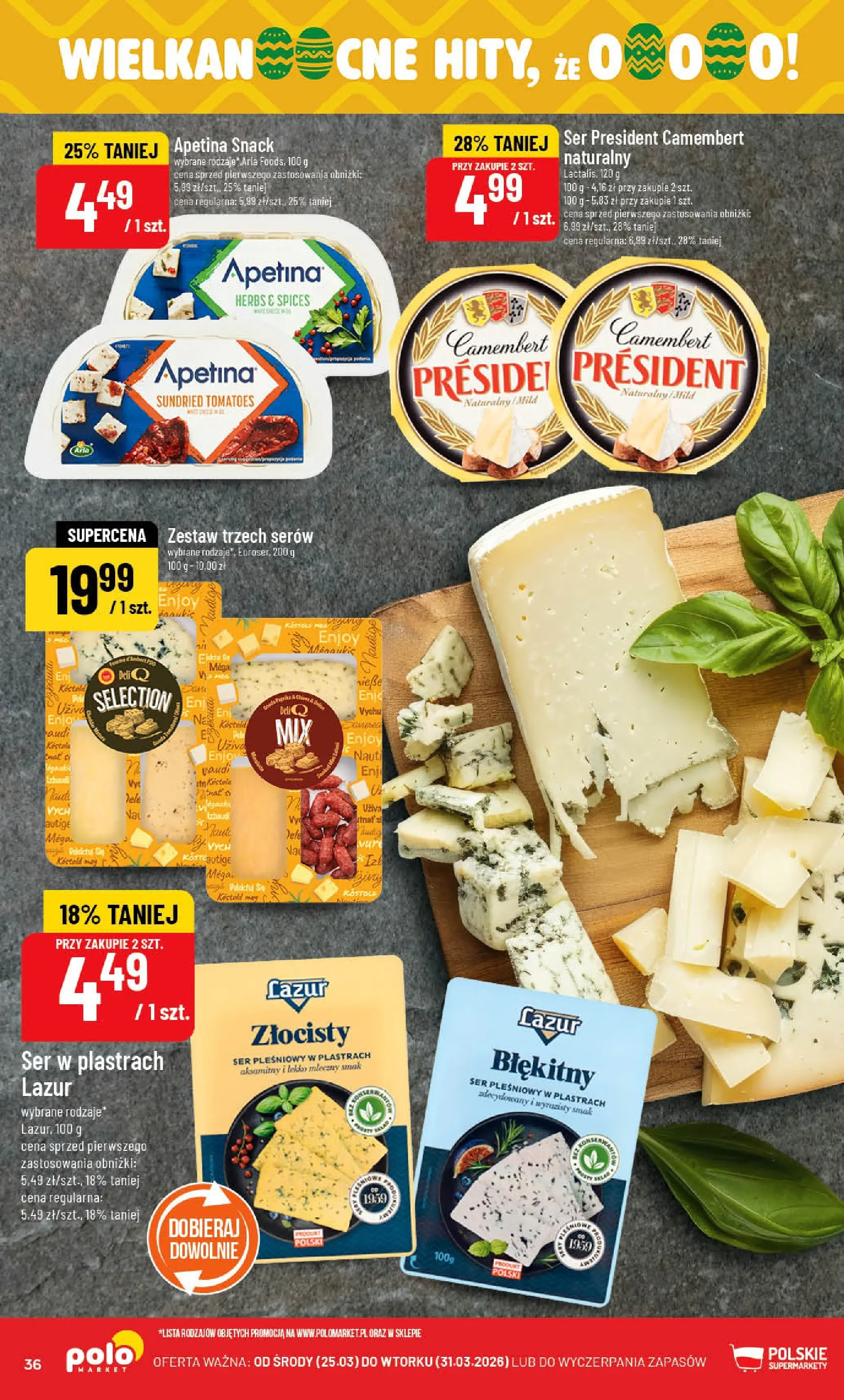 Nowa POLOmarket gazetka od jutra 25.03.2026 | Strona: 36 | Produkty: Ser pleśniowy, Camembert, Ser