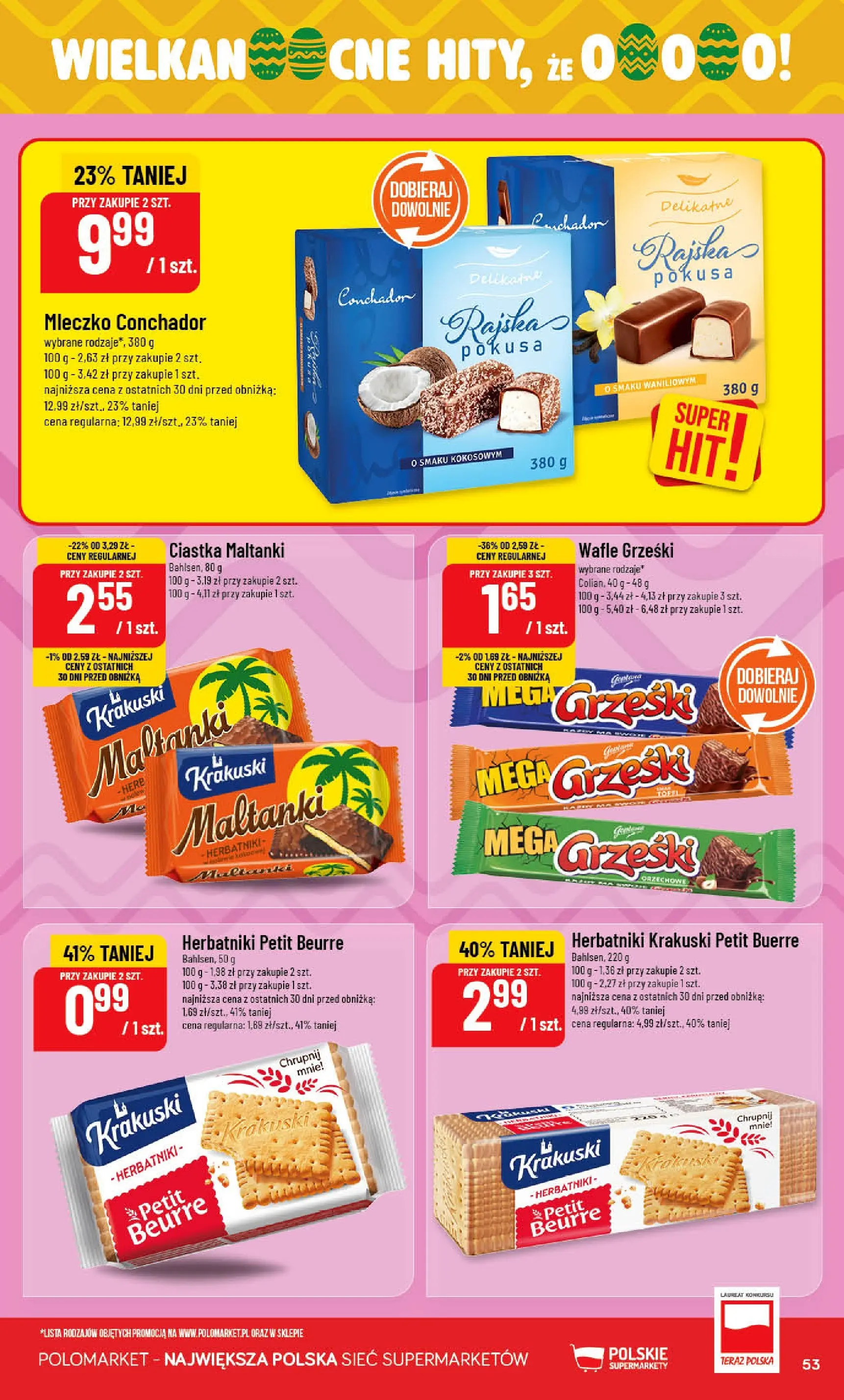 Nowa POLOmarket gazetka od jutra 25.03.2026 | Strona: 53 | Produkty: Wafle, Herbatniki, Ciastka