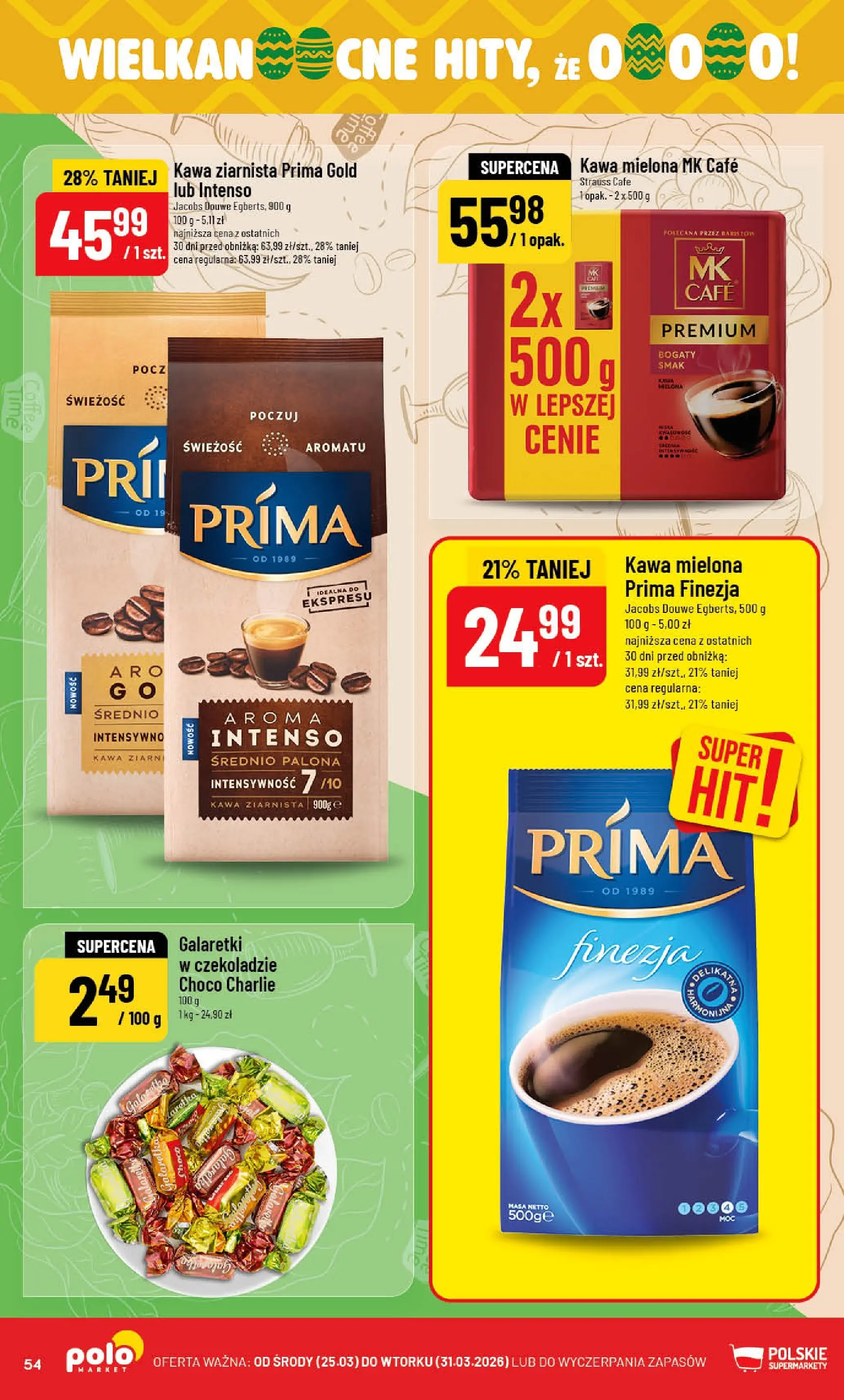 Nowa POLOmarket gazetka od jutra 25.03.2026 | Strona: 54 | Produkty: Galaretki, Kawa ziarnista, Kawa