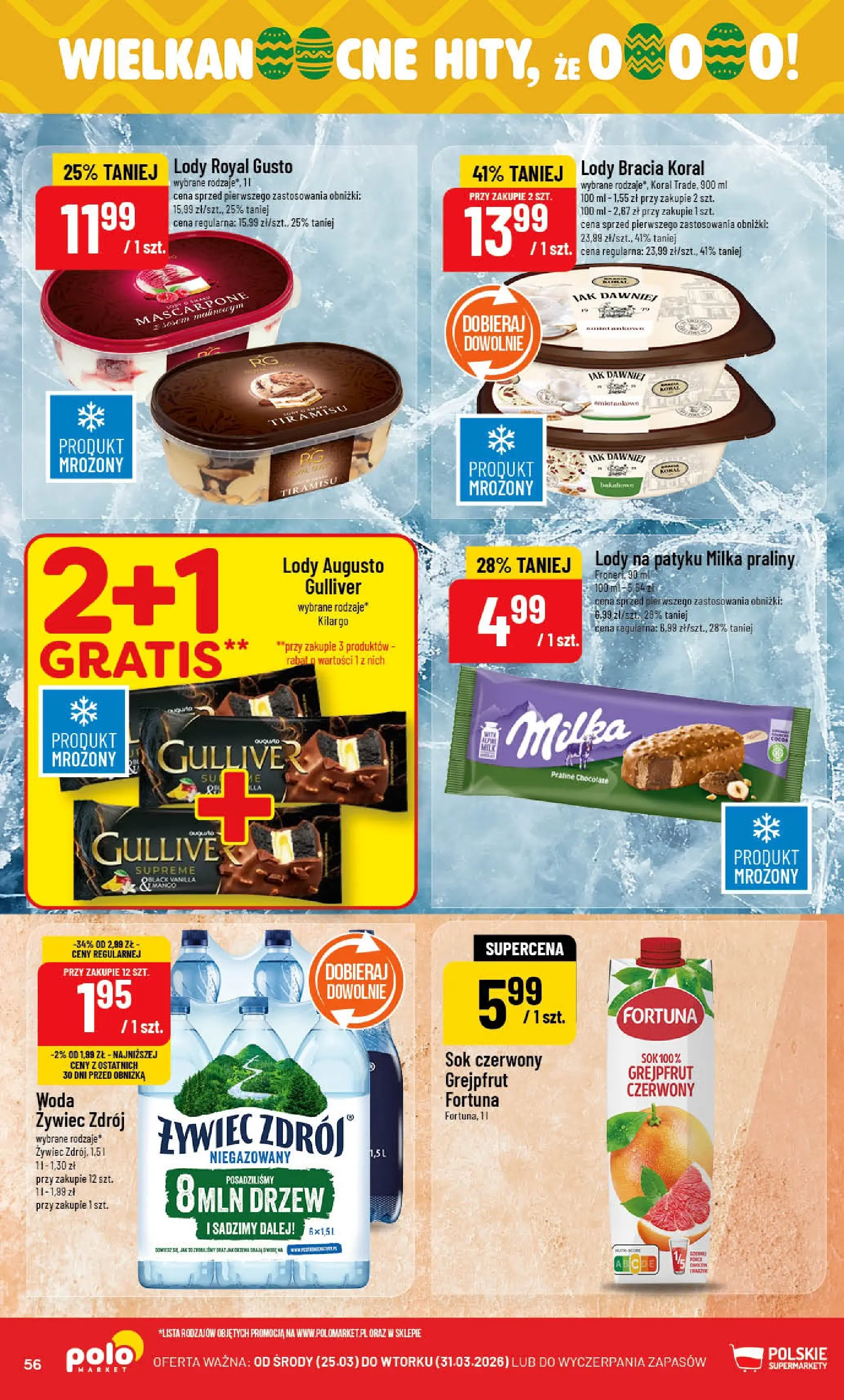 Nowa POLOmarket gazetka od jutra 25.03.2026 | Strona: 56 | Produkty: Milka, Lody na patyku, Grejpfrut, Woda