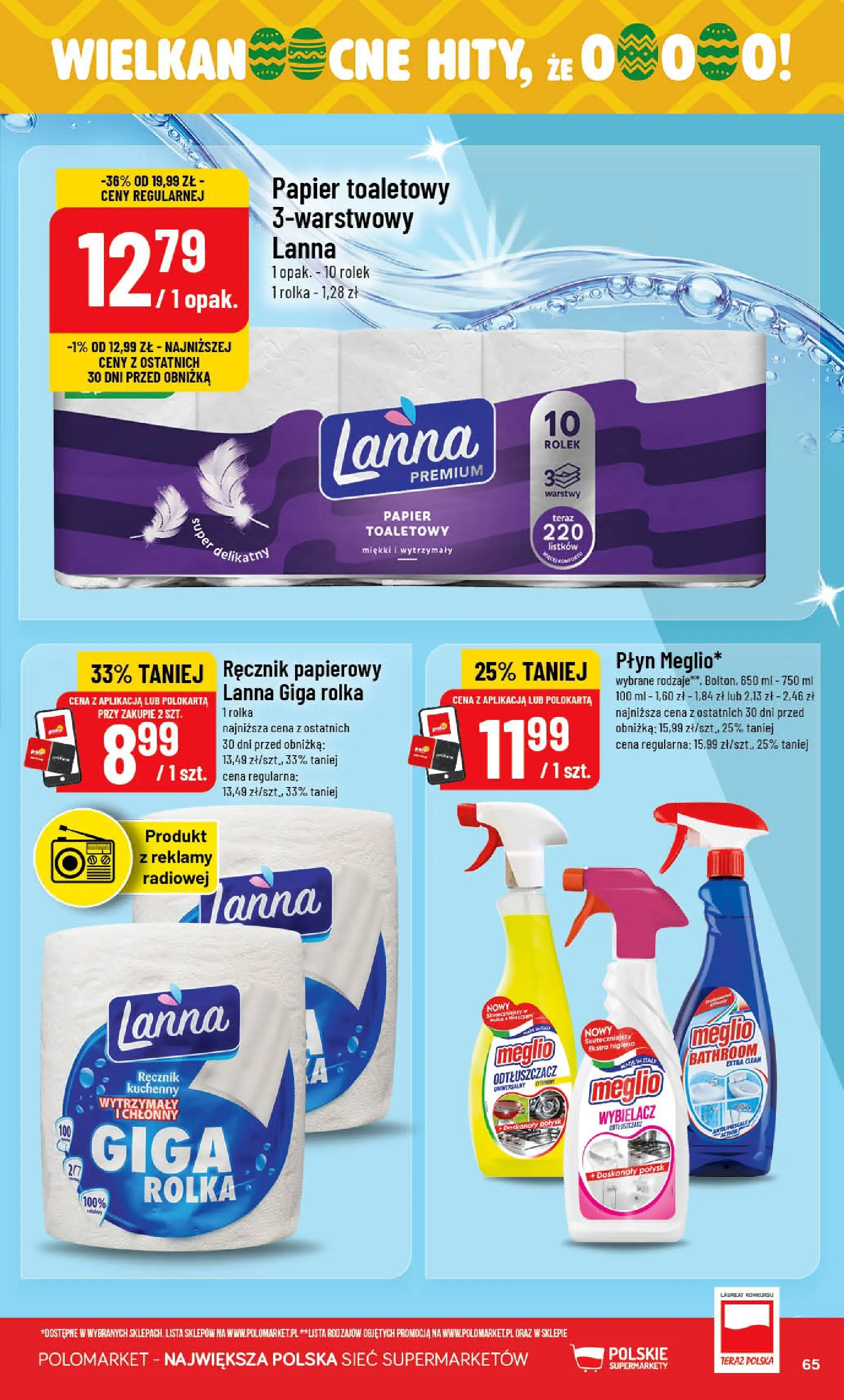 Nowa POLOmarket gazetka od jutra 25.03.2026 | Strona: 65 | Produkty: Meglio, Papier toaletowy, Ręcznik papierowy