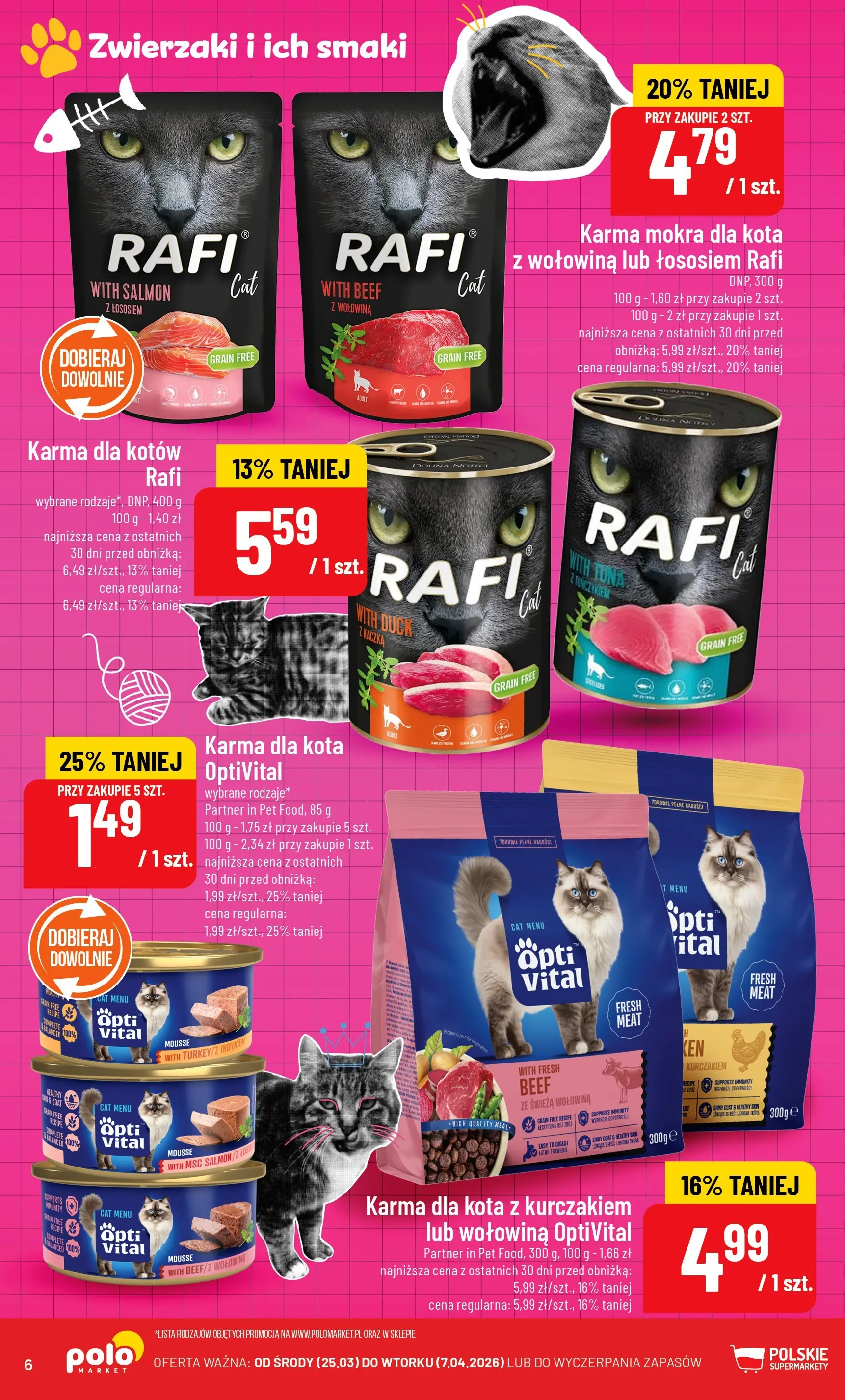 Nowa POLOmarket gazetka od jutra 23.03.2026 | Strona: 6 | Produkty: Karma mokra dla kota, Kaczka, Karma dla kota, Wołowina