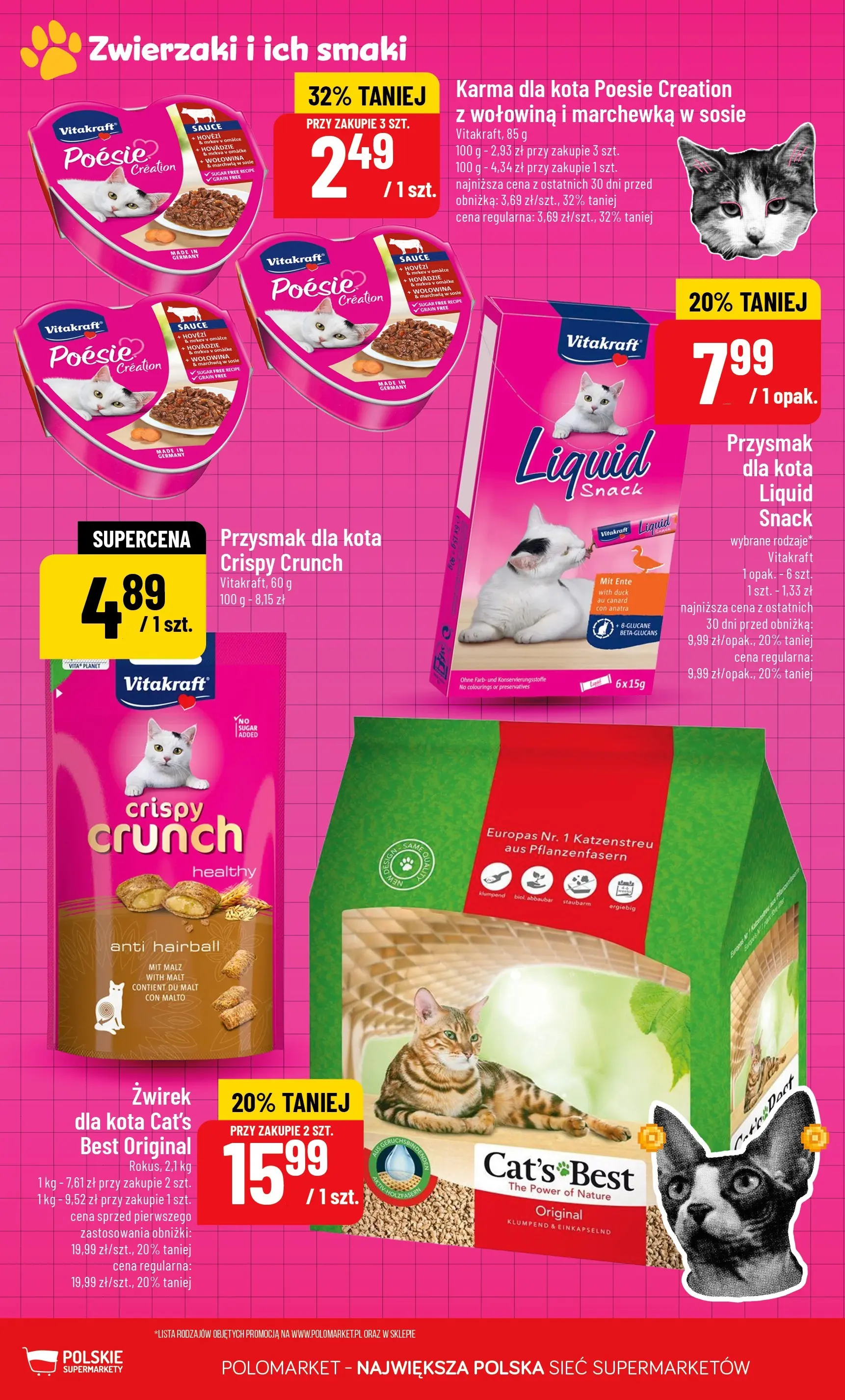Nowa POLOmarket gazetka od jutra 23.03.2026 | Strona: 8 | Produkty: Żwirek dla kota, Karma dla kota, Wołowina, Marchewka