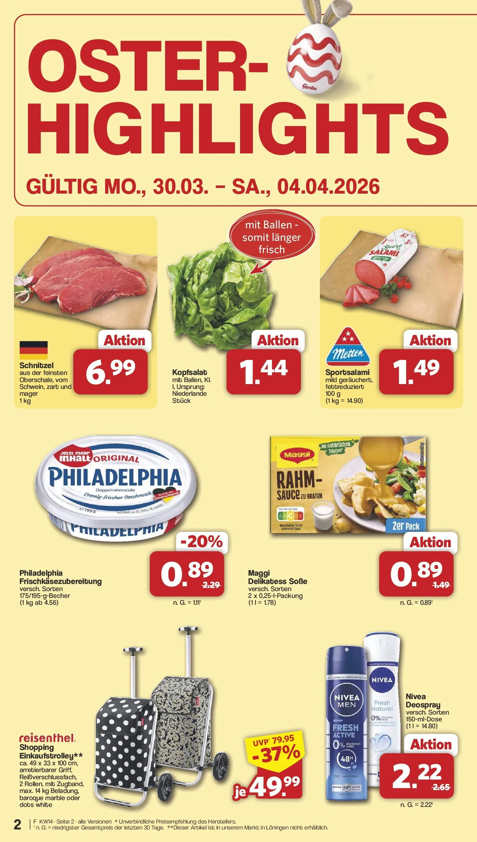 Famila Nordwest Wochenangebote (ab 30.03.2026) zum Blättern | Seite: 2 | Produkte: Maggi, Philadelphia, Deospray, Salami