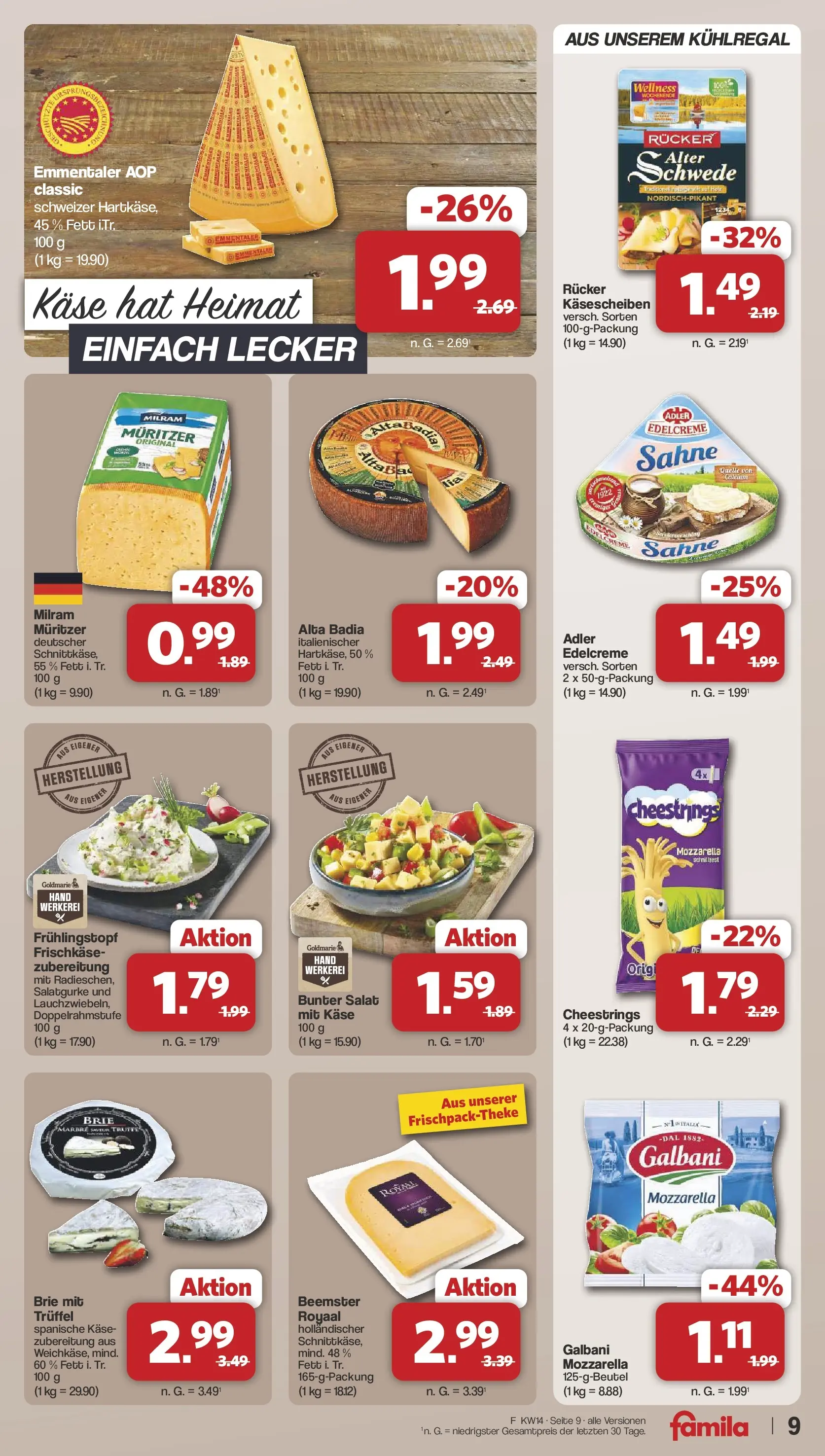 Famila Nordwest Wochenangebote (ab 30.03.2026) zum Blättern | Seite: 9 | Produkte: Käse, Milram, Sahne, Frischkase
