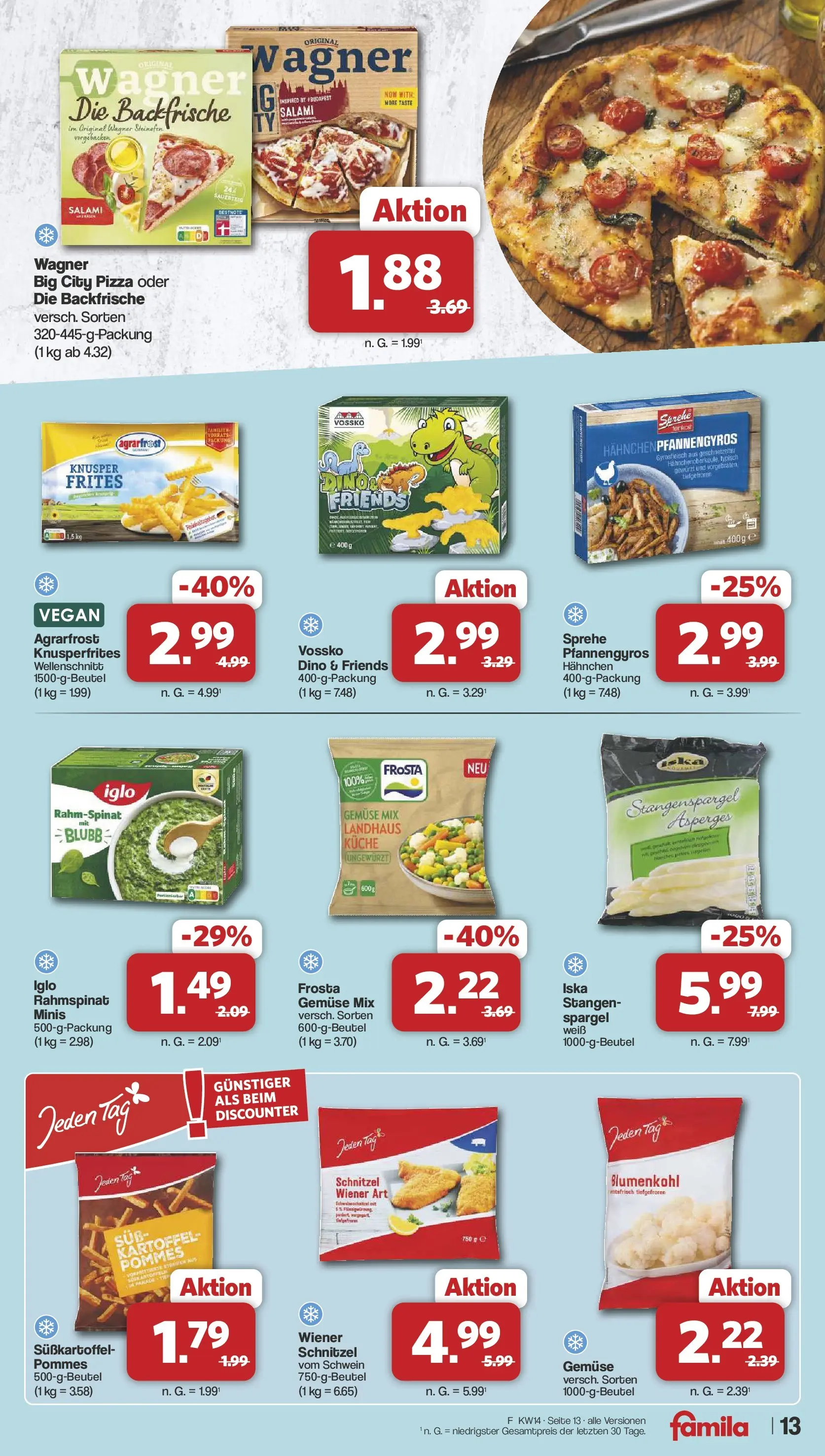 Famila Nordwest Wochenangebote (ab 30.03.2026) zum Blättern | Seite: 13 | Produkte: Iglo, Pommes, Küche, Salami
