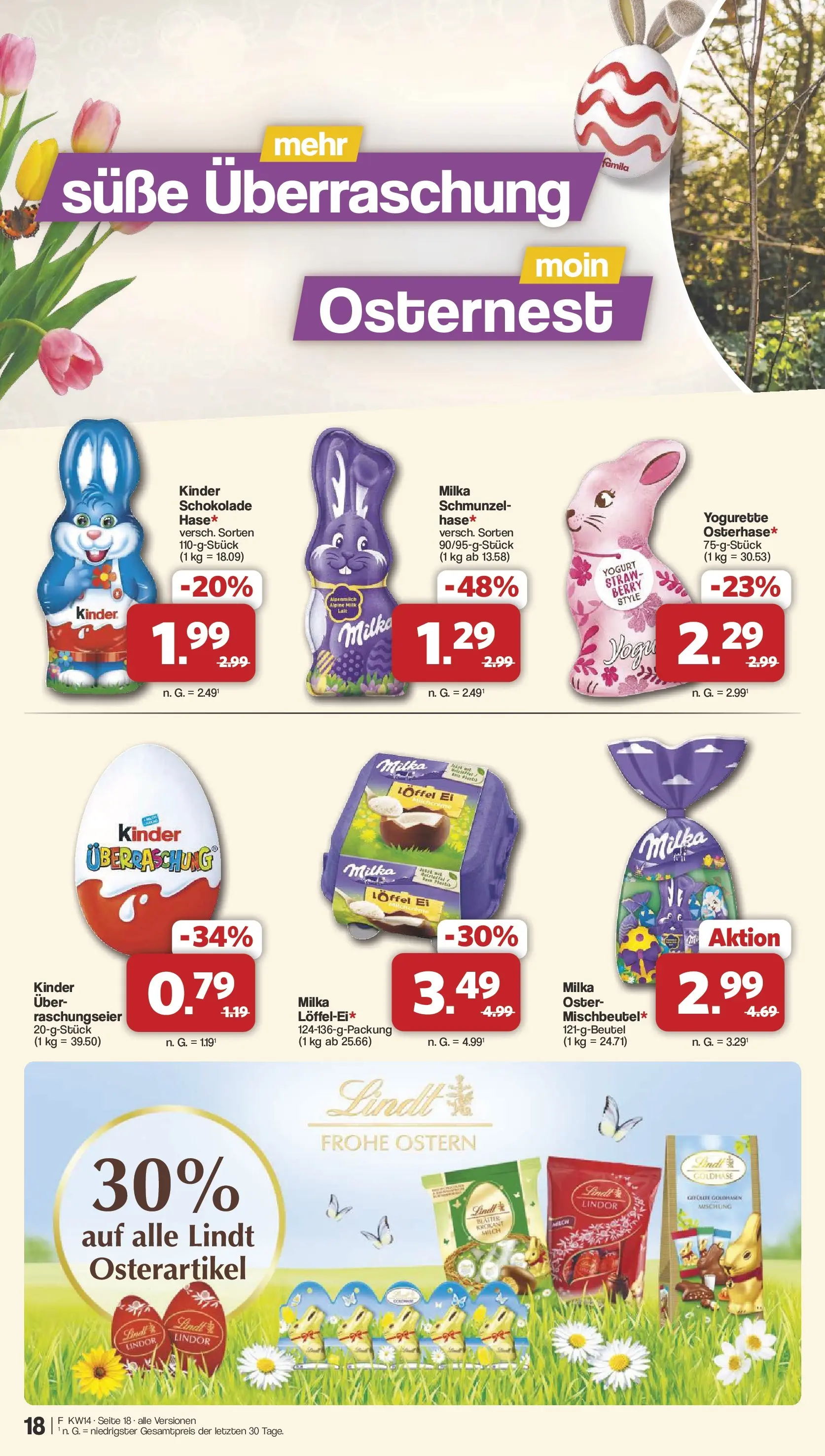 Famila Nordwest Wochenangebote (ab 30.03.2026) zum Blättern | Seite: 18 | Produkte: Milch, Schokolade, Milka, Lindt