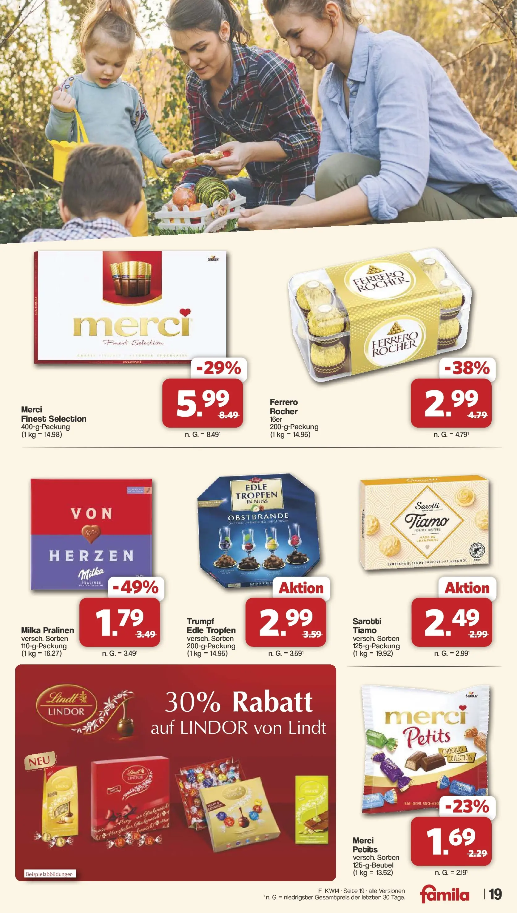 Famila Nordwest Wochenangebote (ab 30.03.2026) zum Blättern | Seite: 19 | Produkte: Merci, Ferrero rocher, Milka, Lindt