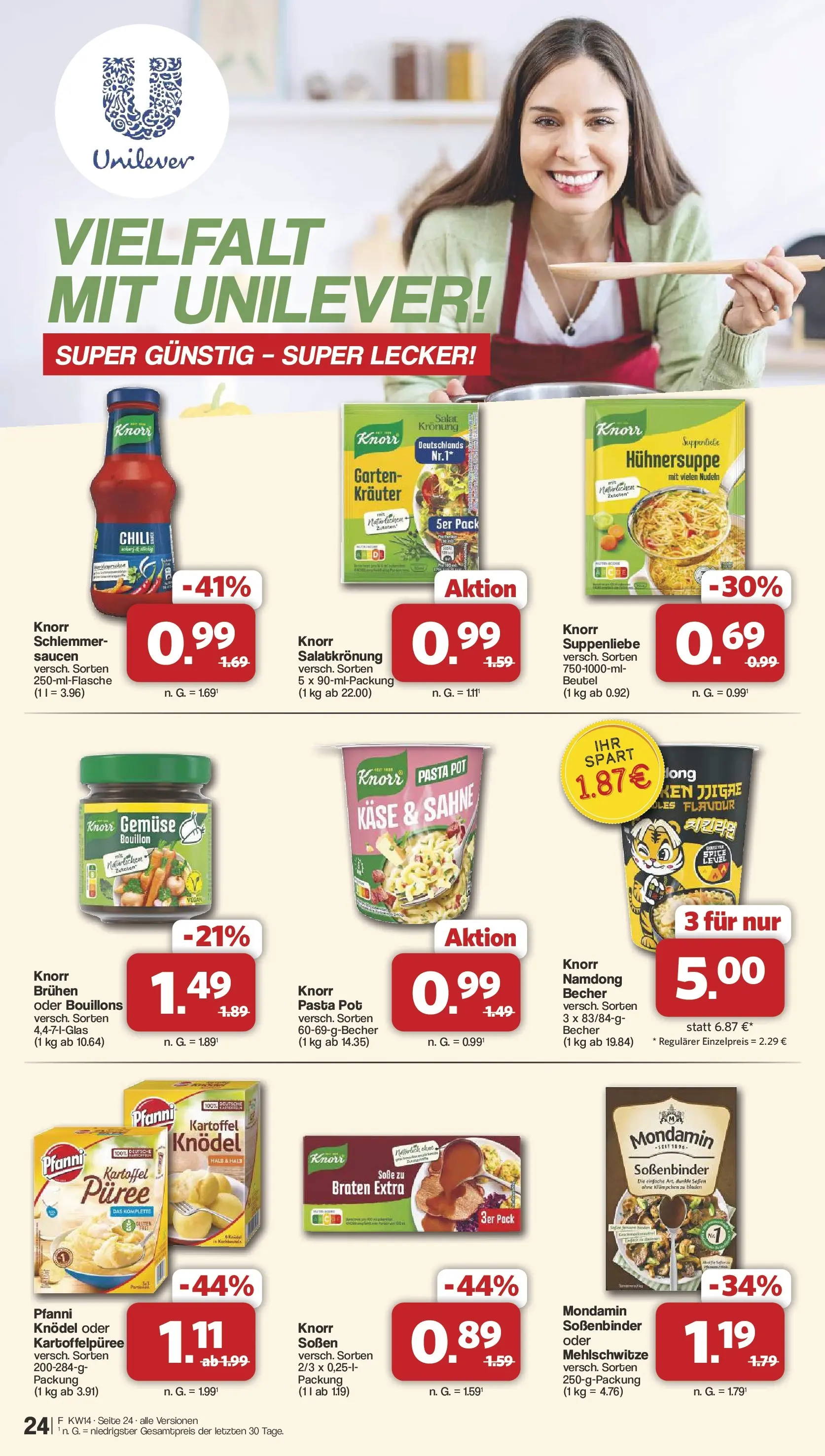 Famila Nordwest Wochenangebote (ab 30.03.2026) zum Blättern | Seite: 24 | Produkte: Knorr, Gemüse, Pasta, Sahne