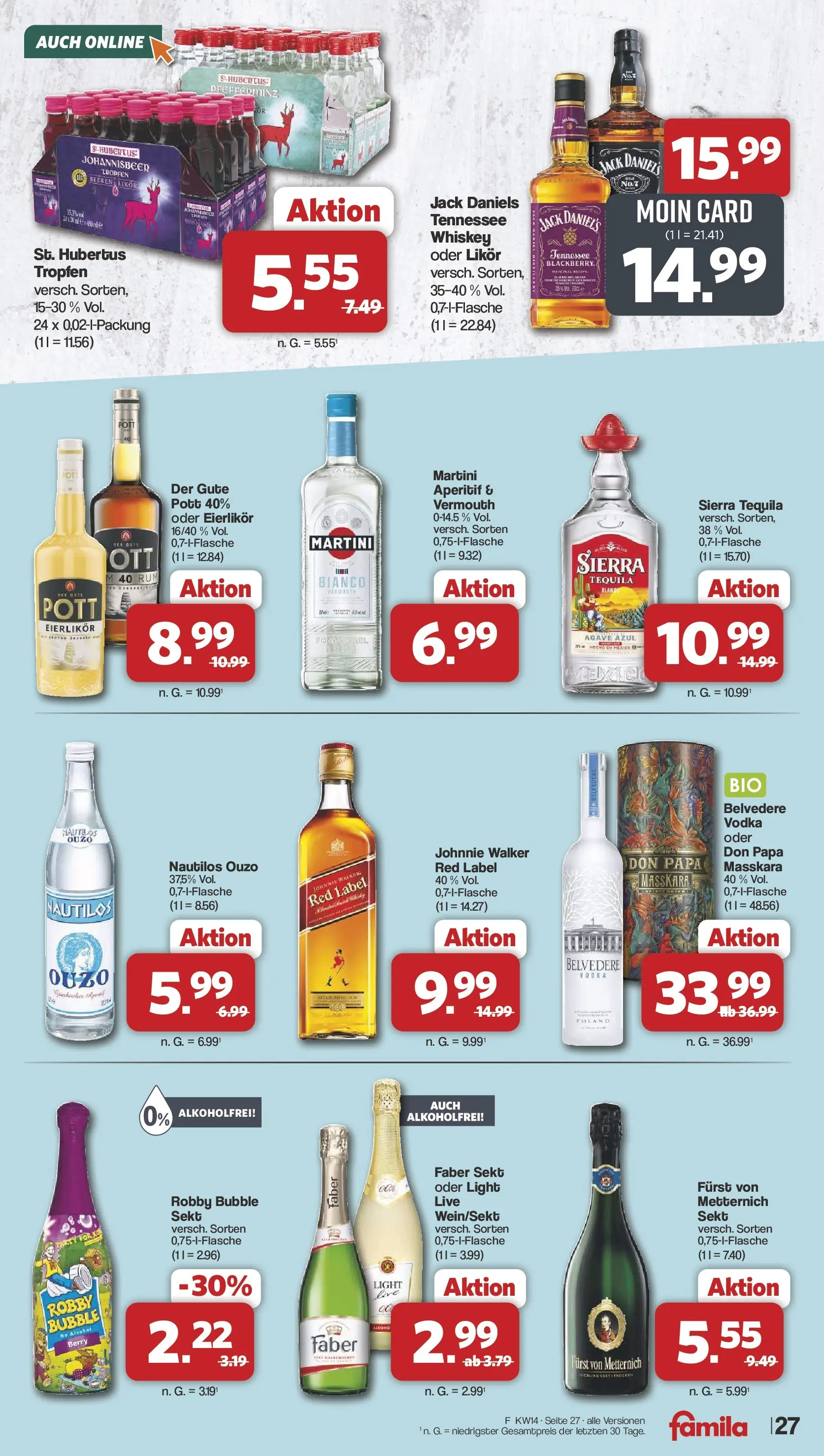 Famila Nordwest Wochenangebote (ab 30.03.2026) zum Blättern | Seite: 27 | Produkte: Martini, Likör, Tequila, Johnnie walker