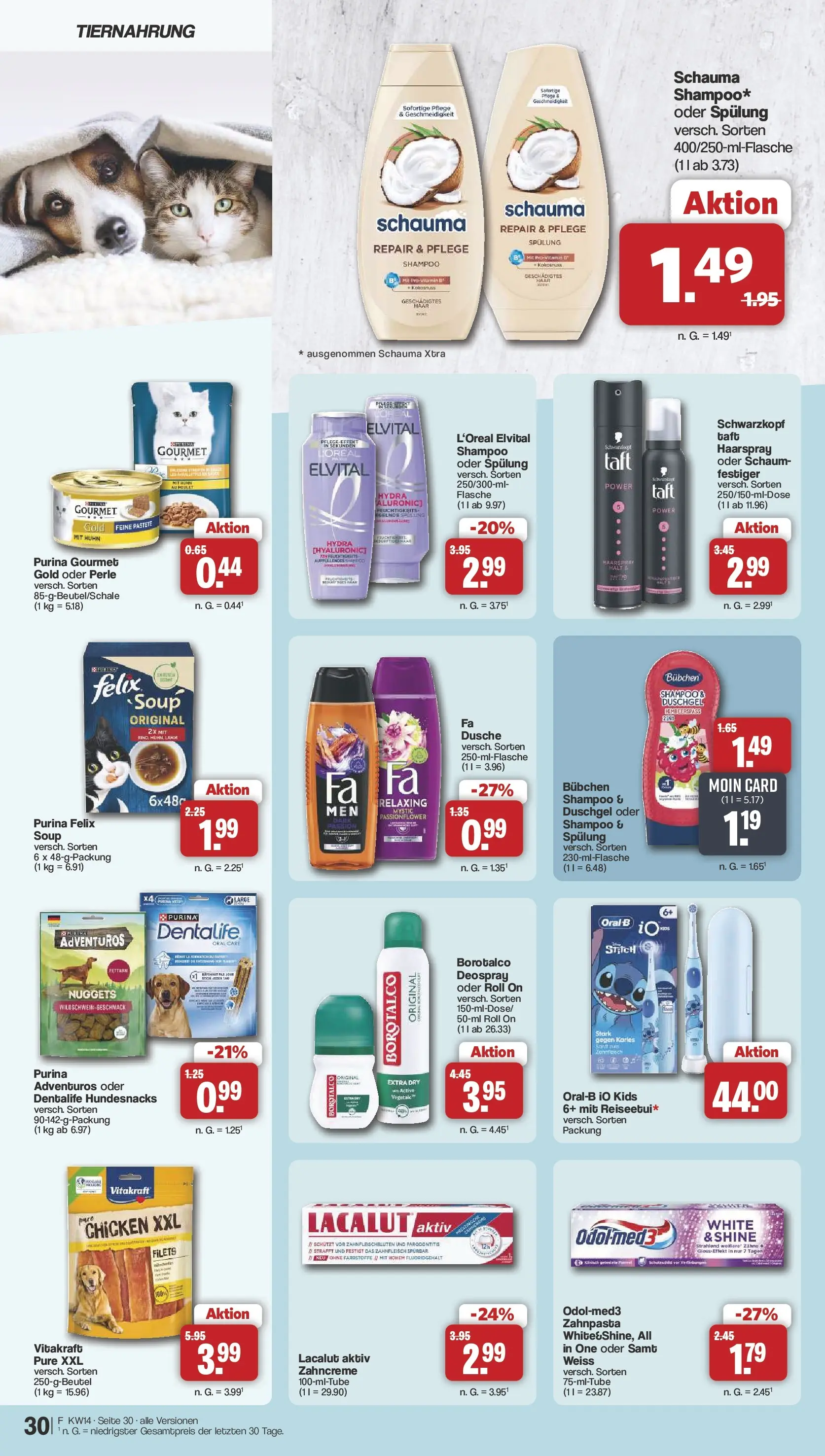 Famila Nordwest Wochenangebote (ab 30.03.2026) zum Blättern | Seite: 32 | Produkte: Dusche, Spülung, Zahnpasta, Purina gourmet gold