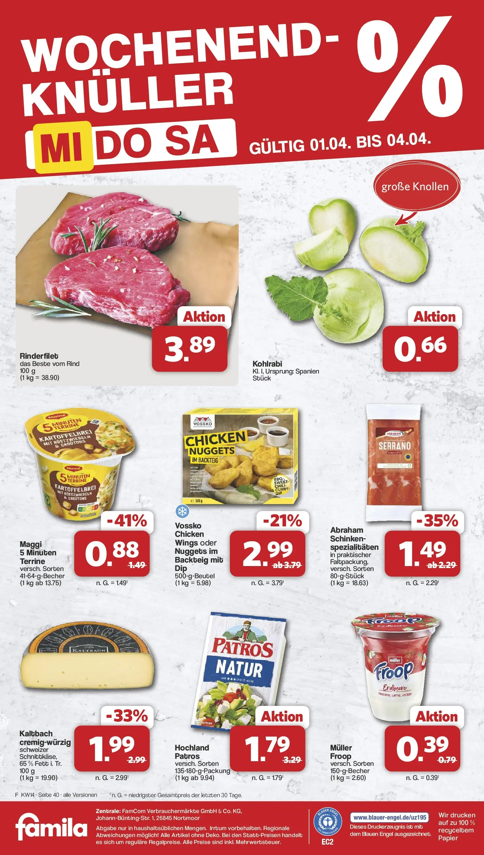 Famila Nordwest Wochenangebote (ab 30.03.2026) zum Blättern | Seite: 42 | Produkte: Froop, Patros, Chili, Schinken