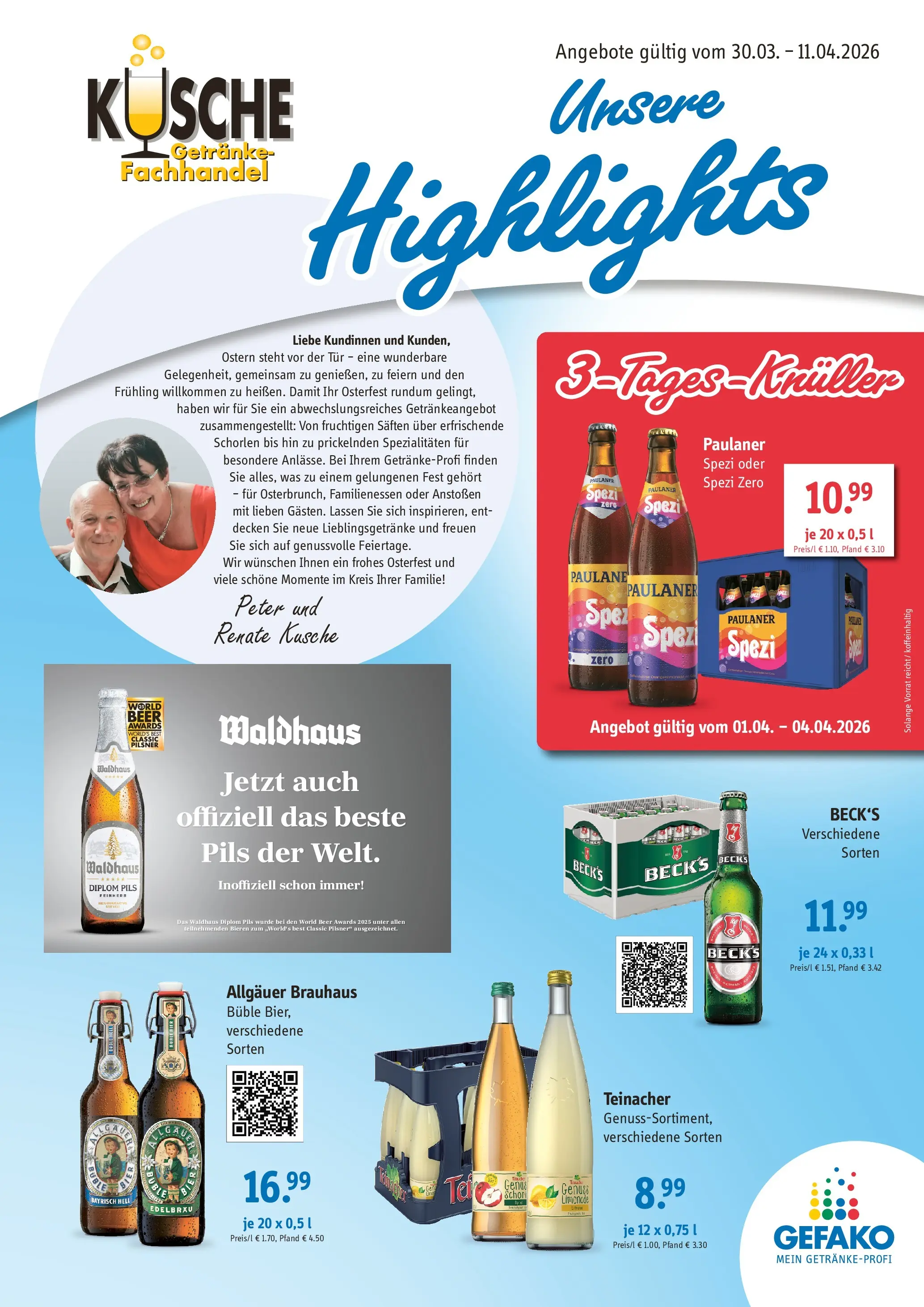 Angebote - Getränke Kusche: Angebote (ab 29.03.2026) zum Blättern | Seite: 1 | Produkte: Paulaner spezi, Pils, Tür, Paulaner