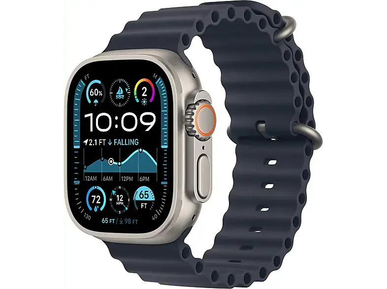 Apple Watch Ultra 2 GPS + Cellular 49mm Natural Titanium Case mit Navy Ocean Band; Smartwatch