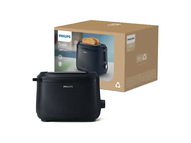 Philips HD2511/90 Series 3000 Toaster (Schwarz, 900 Watt, Schlitze: 2)
