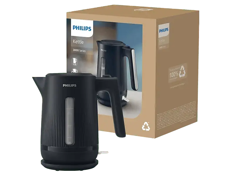 Philips HD9411/90 Series 3000 Wasserkocher (Schwarz, 1.7, 2200 Watt)