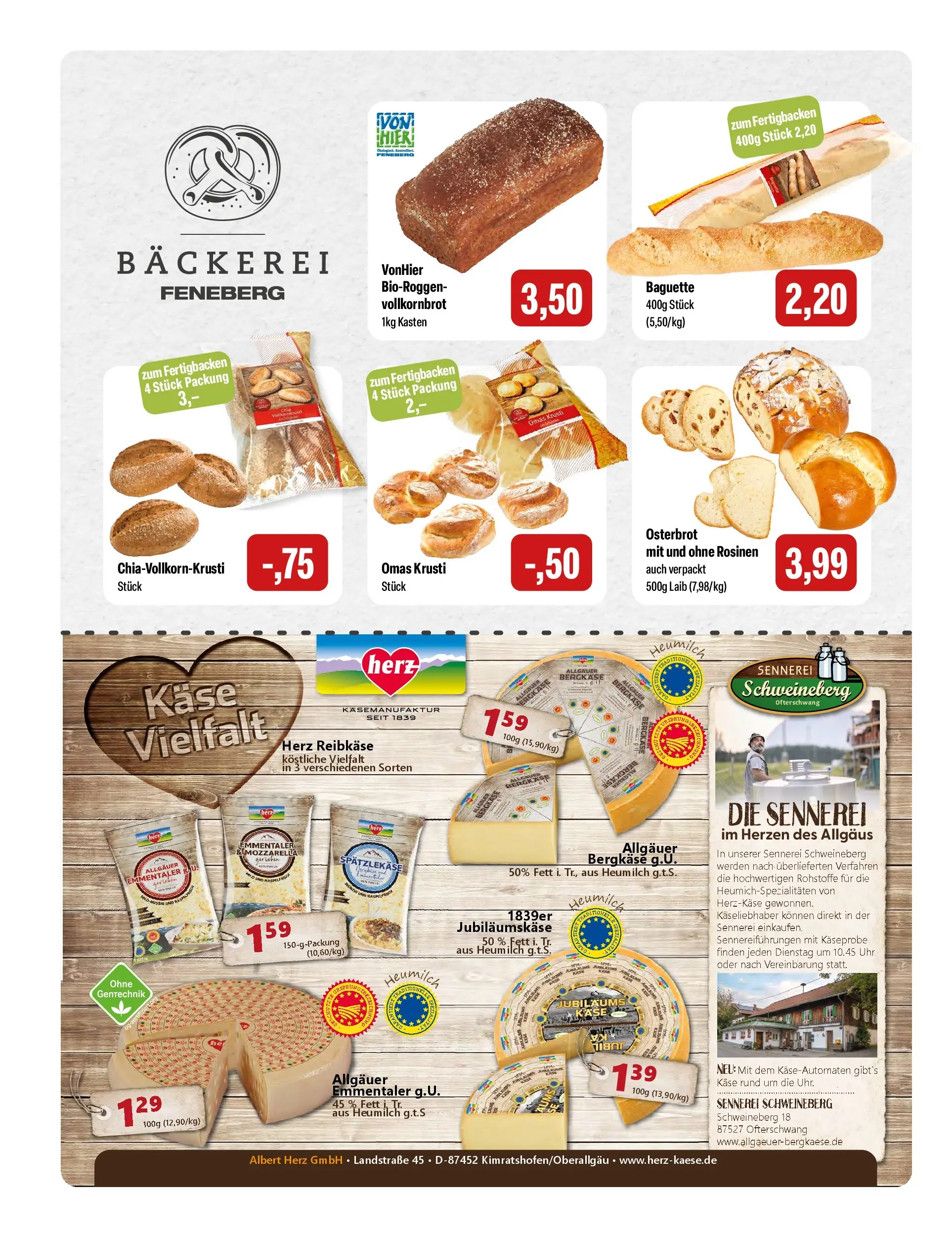 Feneberg Aktuelle Angebote (ab 02.04.2026) zum Blättern | Seite: 4 | Produkte: Käse, Vollkornbrot, Baguette, Rosinen
