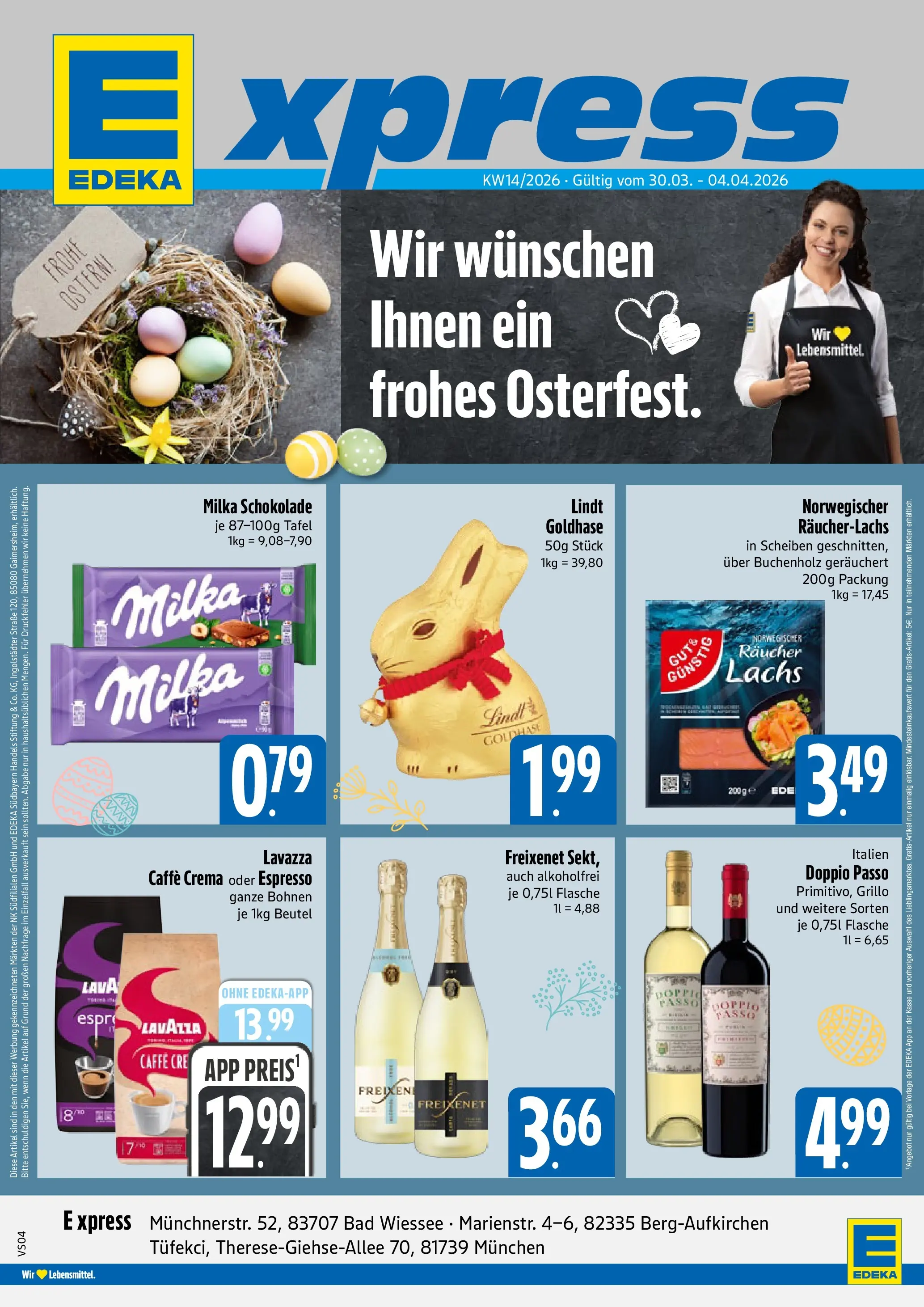 Edeka prospekt München	 (ab 29.03.2026) » Angebote Online | Seite: 1 | Produkte: Lavazza, Milka schokolade, Räucherlachs, Lindt