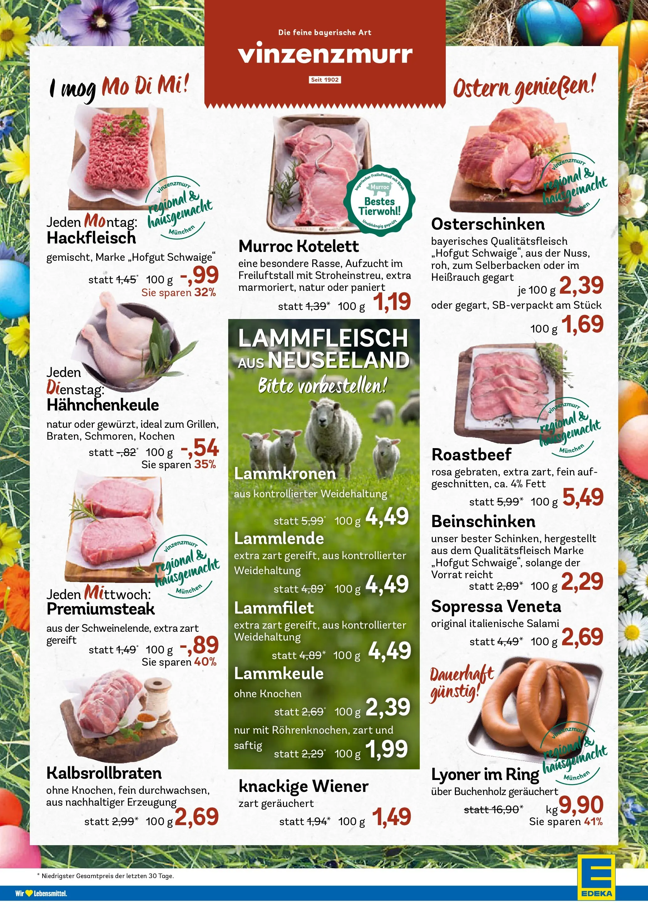 Edeka prospekt München	 (ab 29.03.2026) » Angebote Online | Seite: 4 | Produkte: Lammkeule, Roastbeef, Salami, Hackfleisch