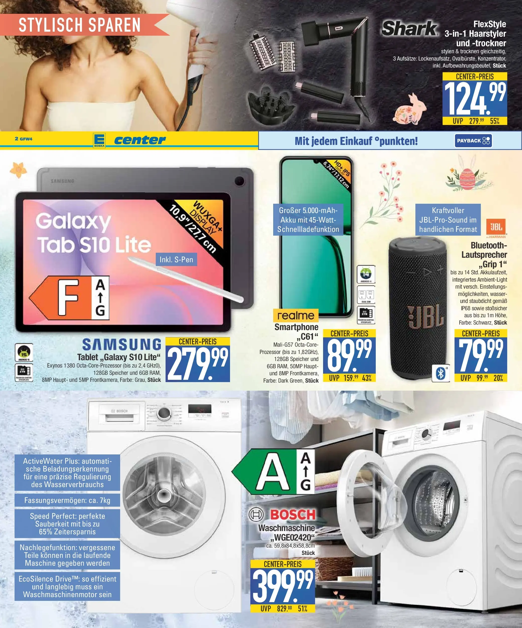 E center Prospekt Schwabmünchen	 (ab 29.03.2026) zum Blättern | Seite: 13 | Produkte: Bosch, Lautsprecher, Trockner, Smartphone