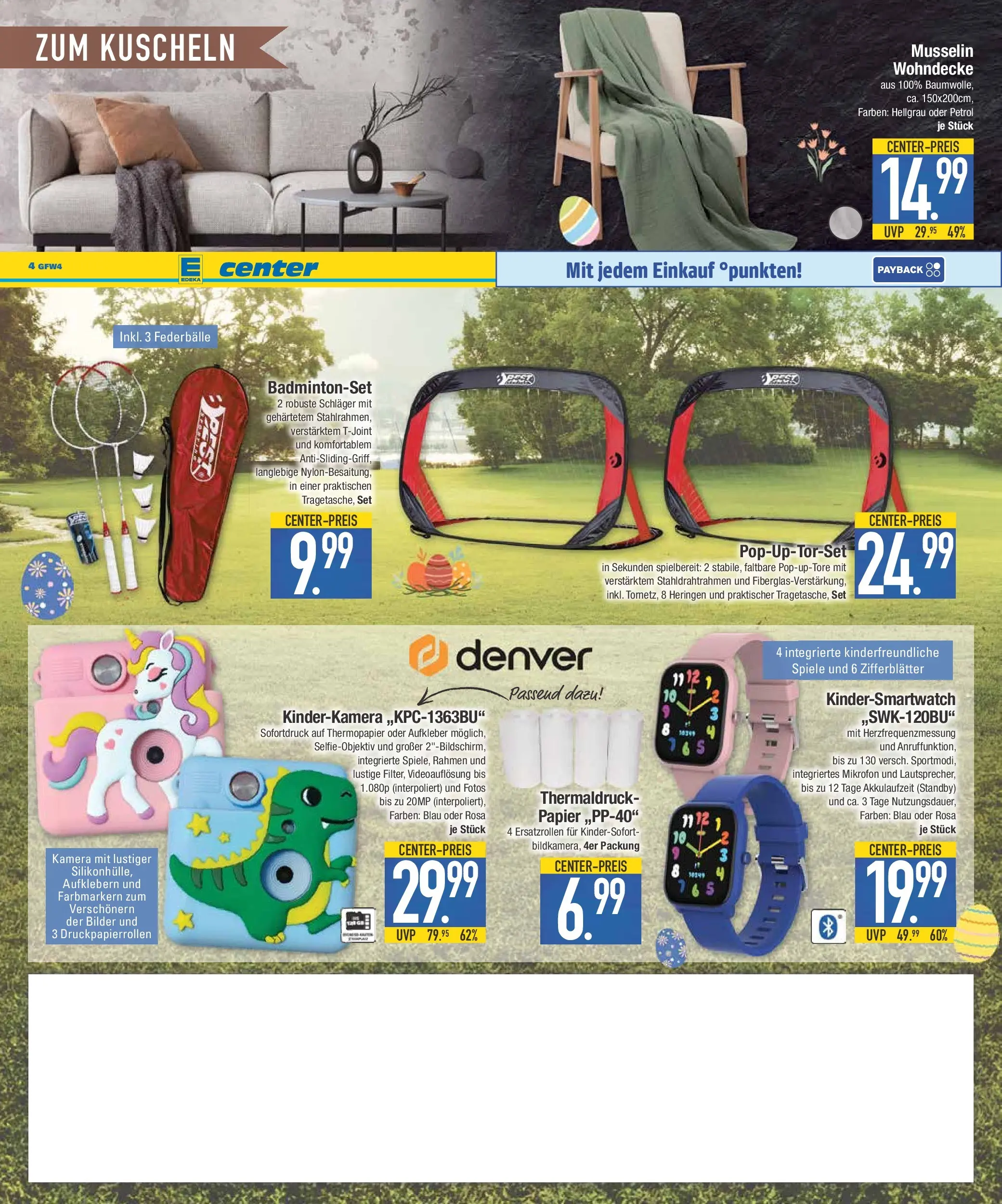 E center Prospekt Schwabmünchen	 (ab 29.03.2026) zum Blättern | Seite: 15 | Produkte: Kamera, Mikrofon, Bilder, Badmintonset