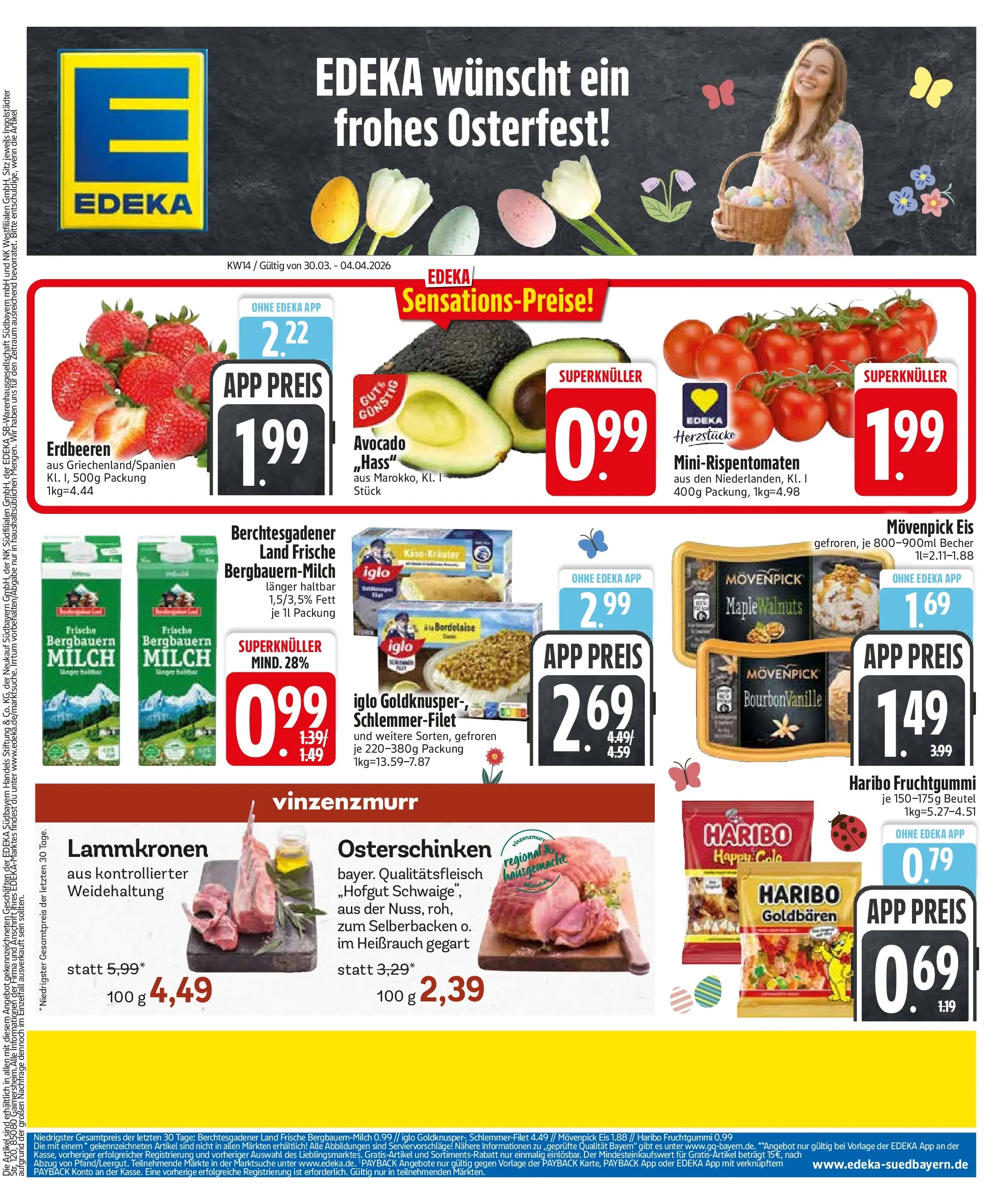 Edeka prospekt München	 (ab 29.03.2026) » Angebote Online | Seite: 3 | Produkte: Iglo, Movenpick eis, Erdbeeren, Eis