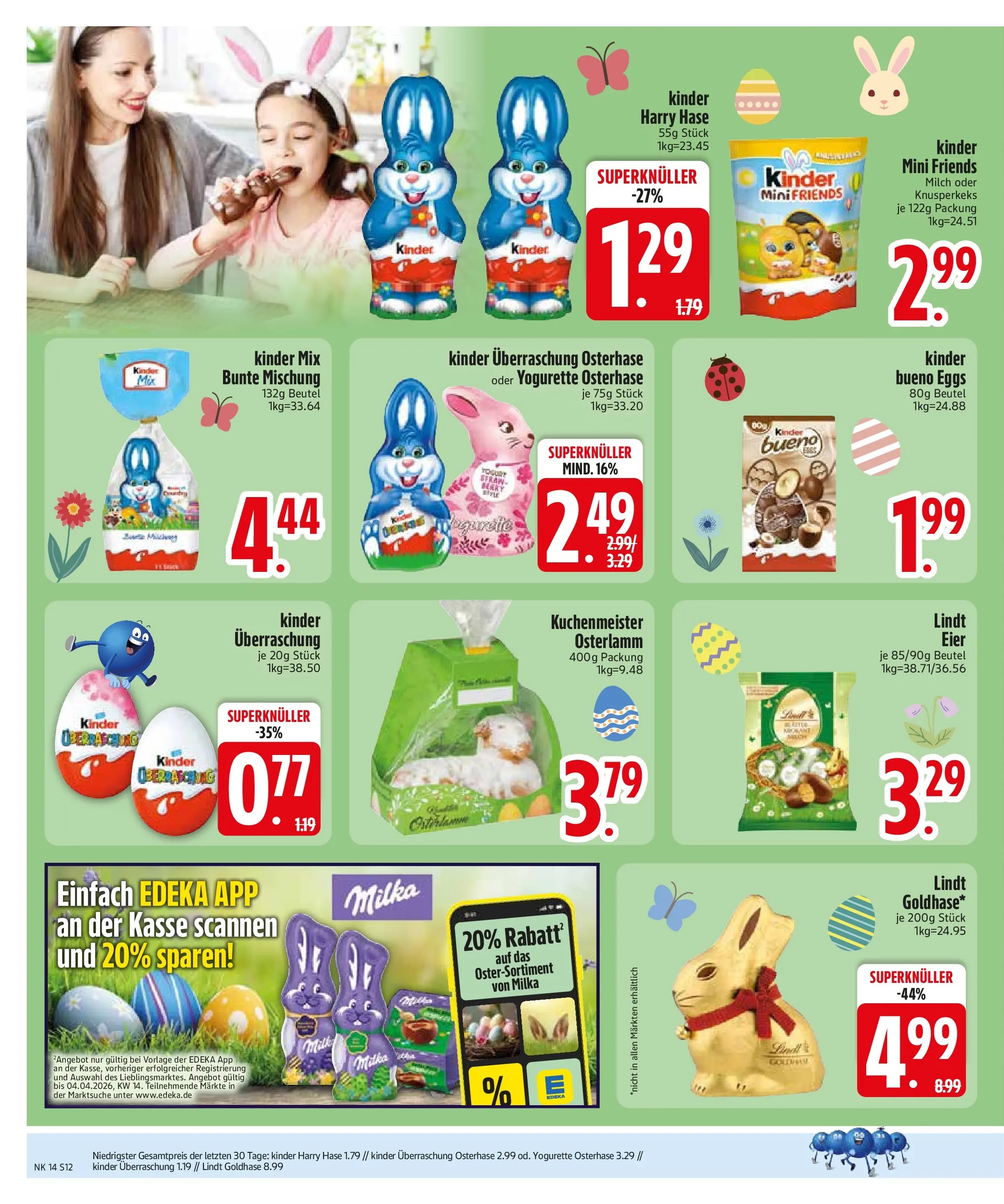 Edeka prospekt Sonthofen	 (ab 29.03.2026) » Angebote Online | Seite: 14 | Produkte: Milch, Kinder bueno, Milka, Lindt
