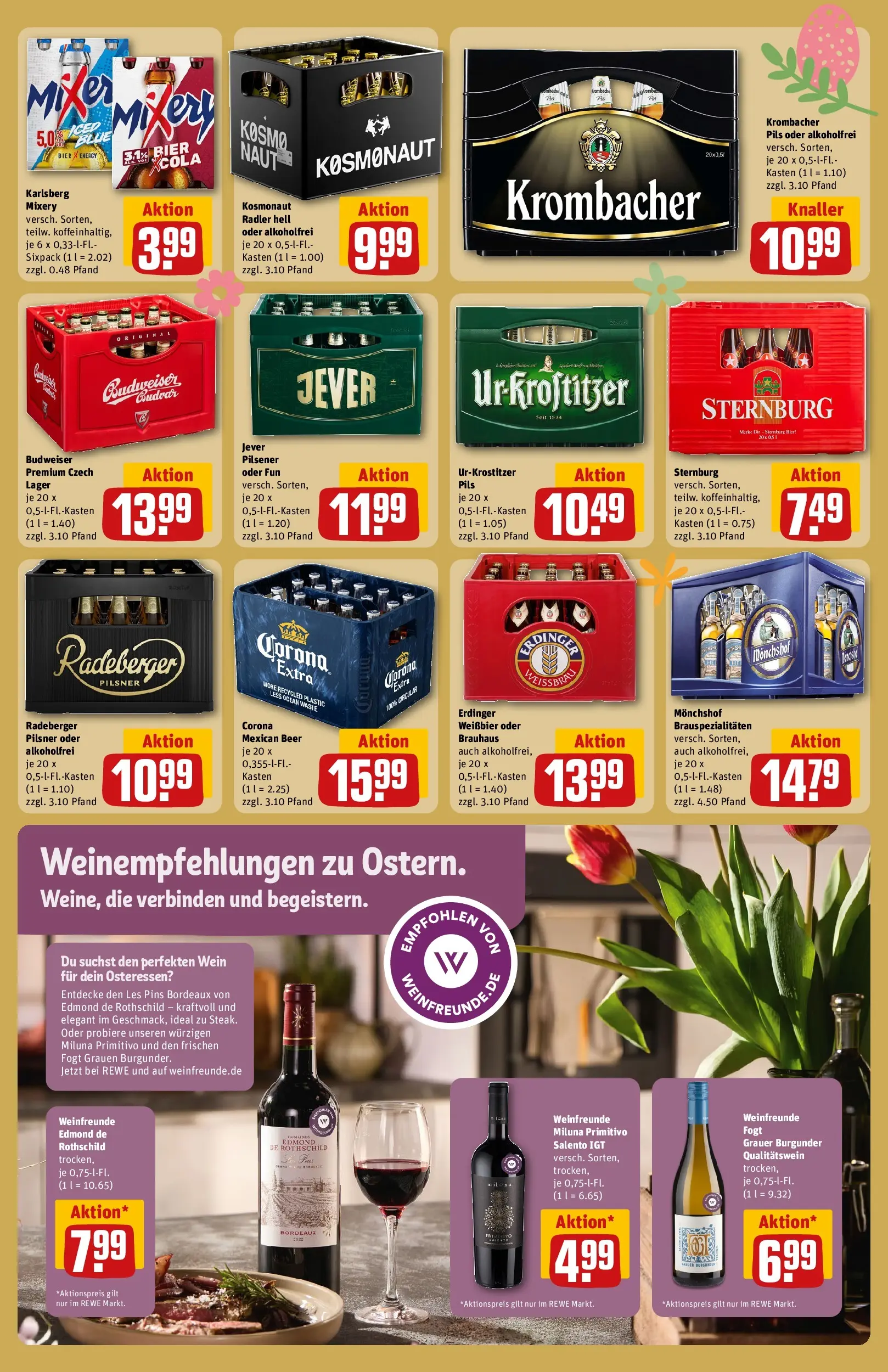 REWE Prospekt ab 29.03.2026 zum Blättern » Angebote | Seite: 17 | Produkte: Bier, Krombacher, Budweiser, Wein