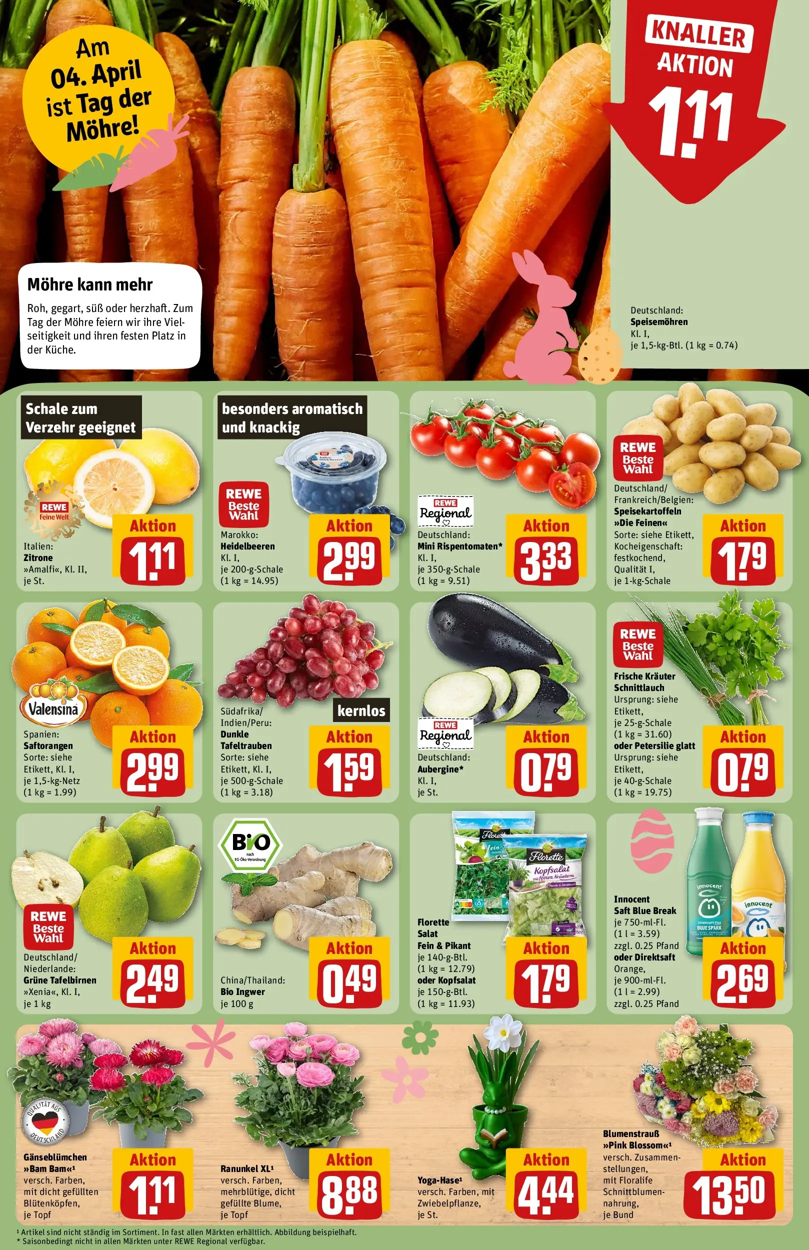 REWE Prospekt ab 29.03.2026 zum Blättern » Angebote | Seite: 16 | Produkte: Heidelbeeren, Valensina, Zitrone, Salat
