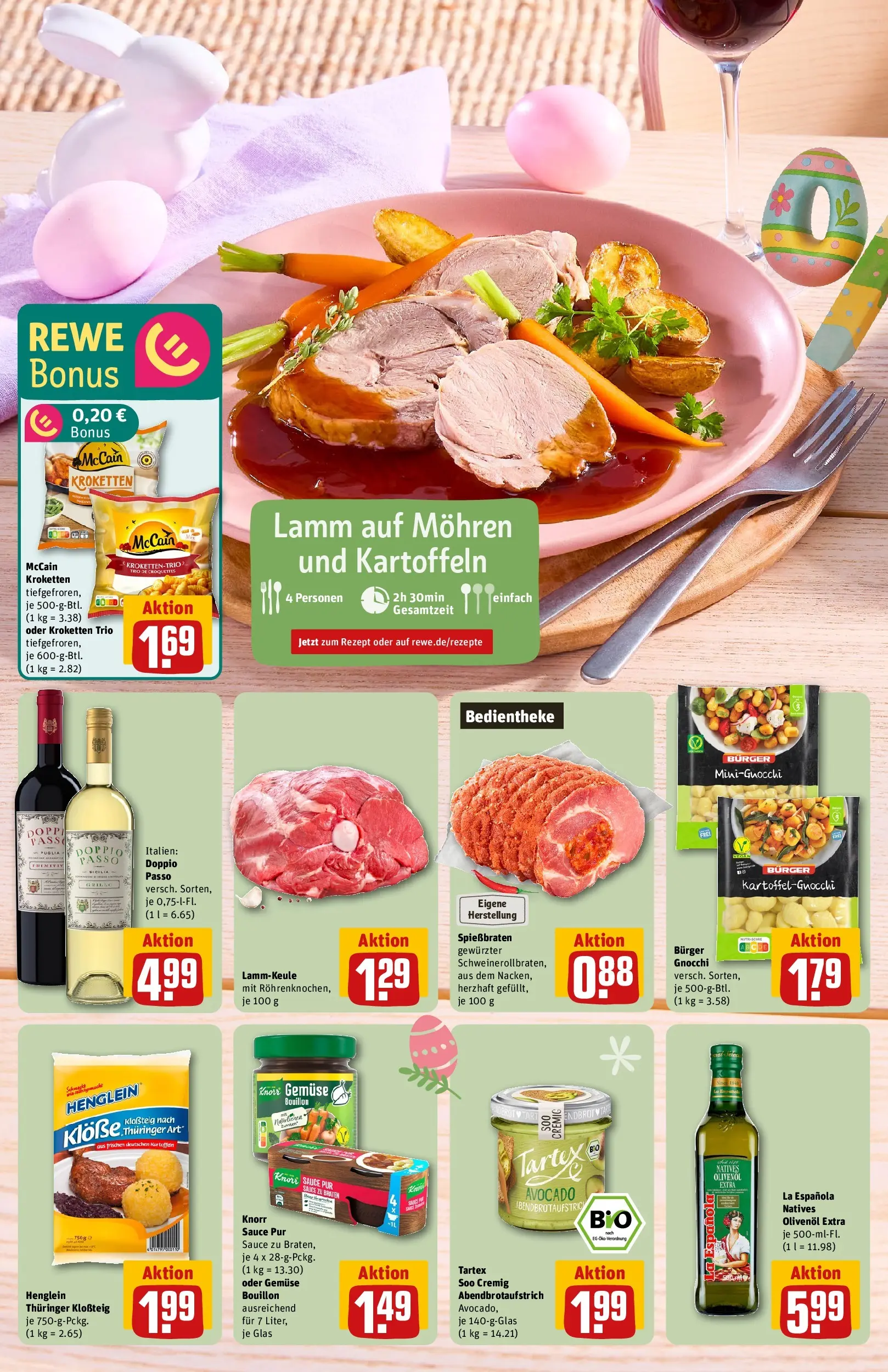 REWE Prospekt ab 29.03.2026 zum Blättern » Angebote | Seite: 6 | Produkte: Lammkeule, Knorr, McCain, Avocado
