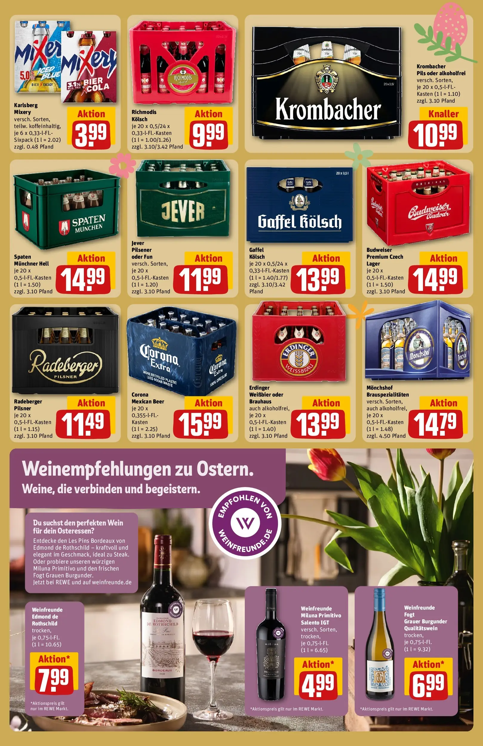 REWE Prospekt ab 30.03.2026 zum Blättern » Angebote | Seite: 19 | Produkte: Monchshof, Weißbier, Budweiser, Radeberger pilsner