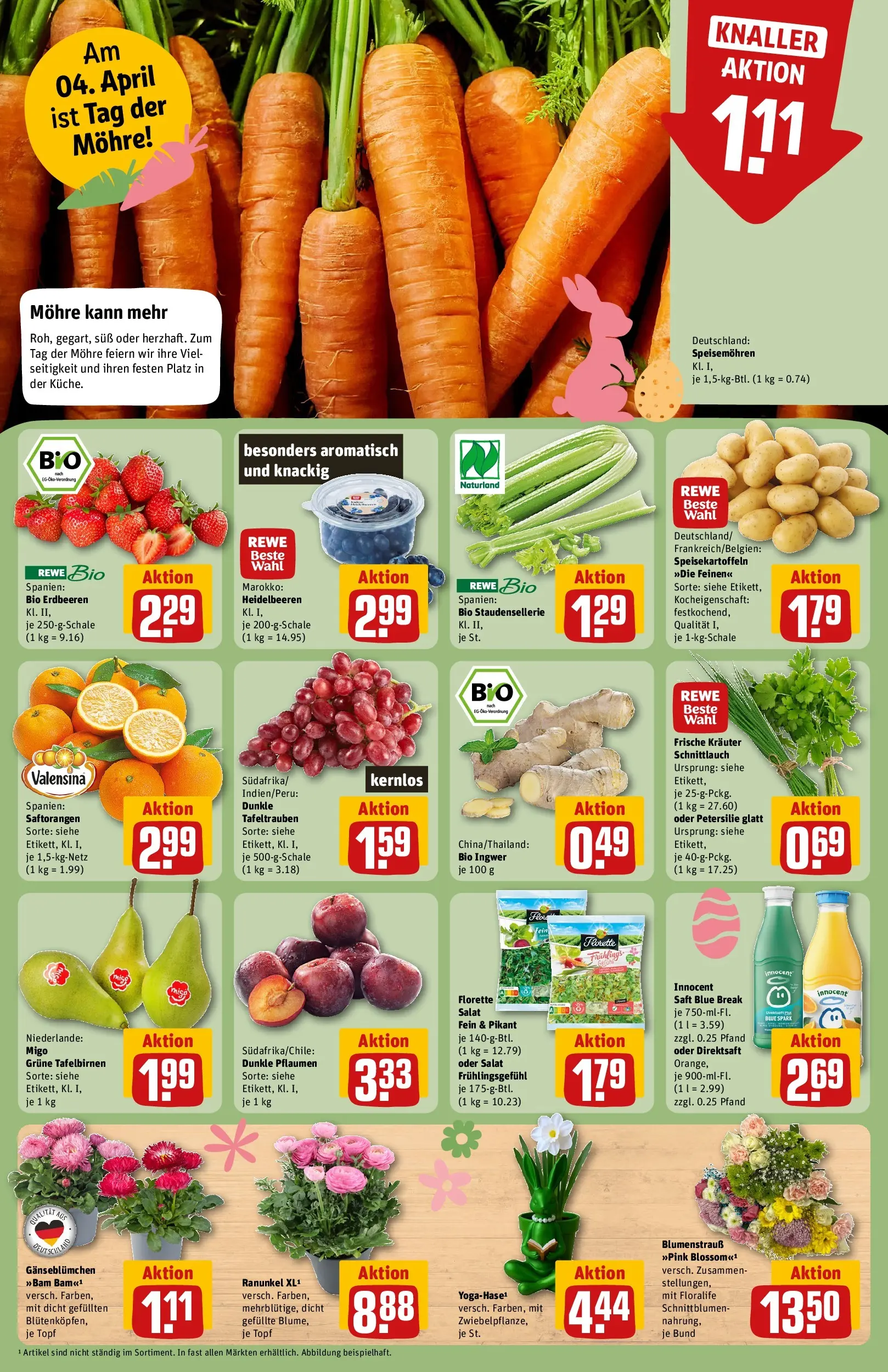 REWE Prospekt ab 29.03.2026 zum Blättern » Angebote | Seite: 14 | Produkte: Pflaumen, Heidelbeeren, Valensina, Erdbeeren