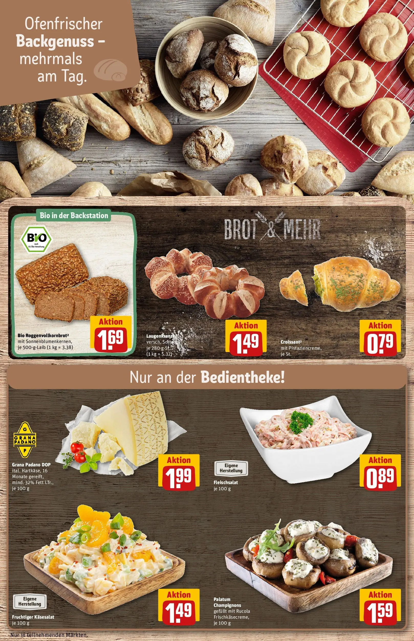 REWE Prospekt ab 29.03.2026 zum Blättern » Angebote | Seite: 13 | Produkte: Rucola, Croissant, Champignons, Brot