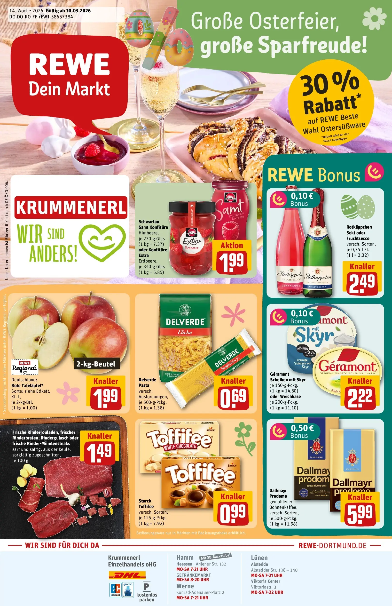 REWE Prospekt ab 30.03.2026 zum Blättern » Angebote | Seite: 1 | Produkte: Rotkappchen sekt, Geramont, Granatapfel, Sekt