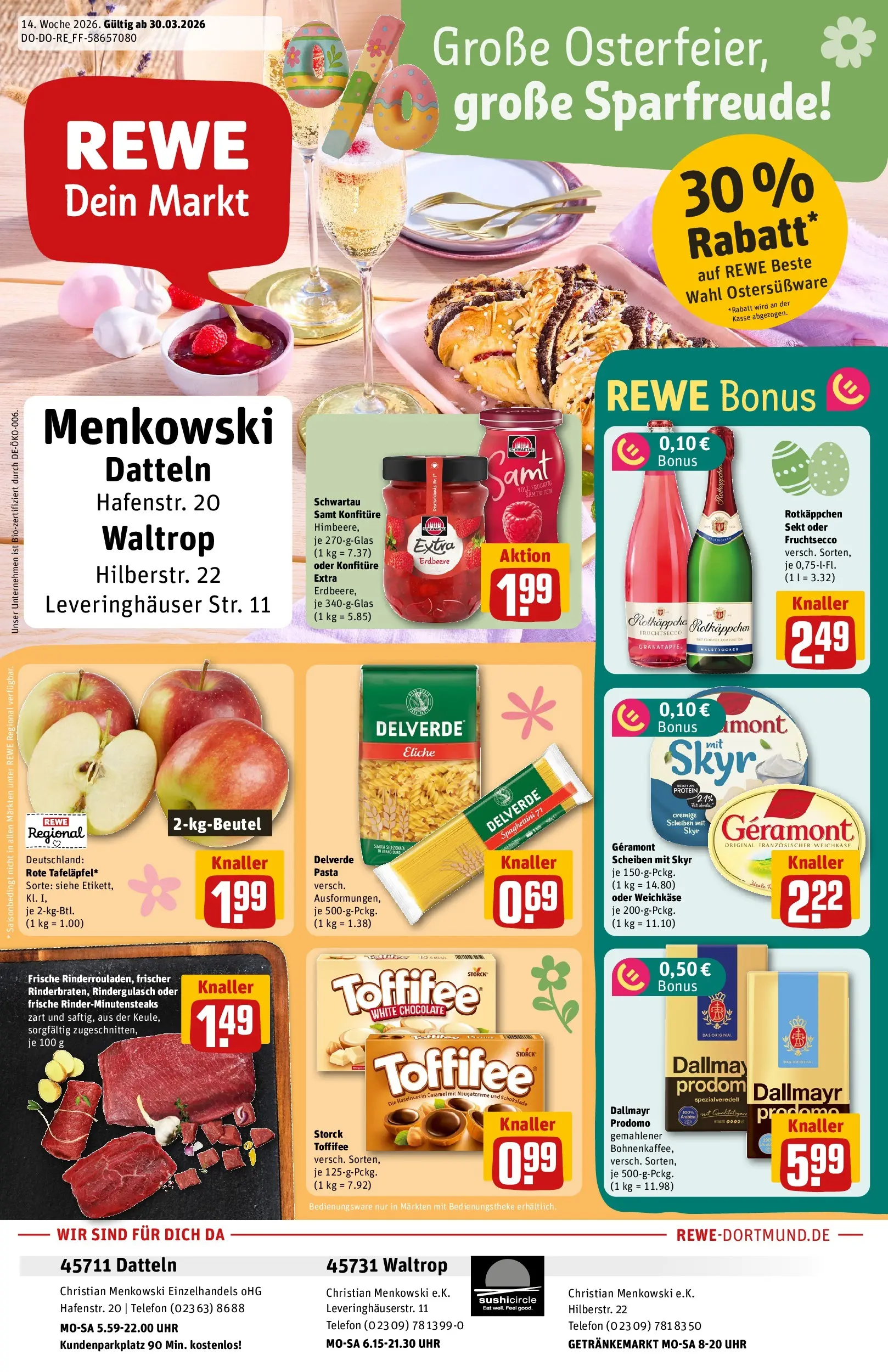 REWE Prospekt ab 30.03.2026 zum Blättern » Angebote | Seite: 1 | Produkte: Rotkappchen sekt, Sekt, Skyr, Himbeere