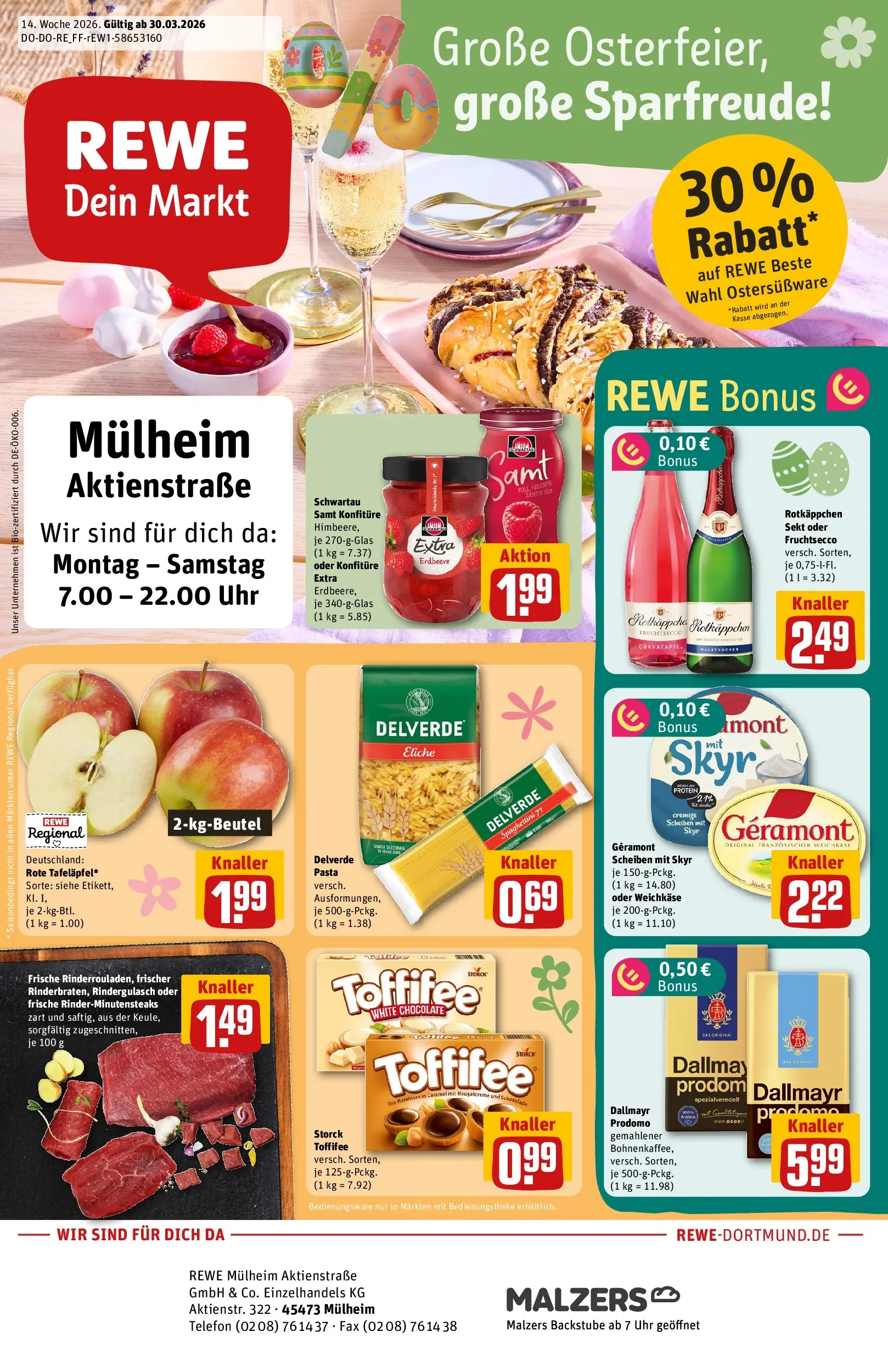 REWE Prospekt ab 30.03.2026 zum Blättern » Angebote | Seite: 1 | Produkte: Rotkappchen sekt, Sekt, Skyr, Pasta