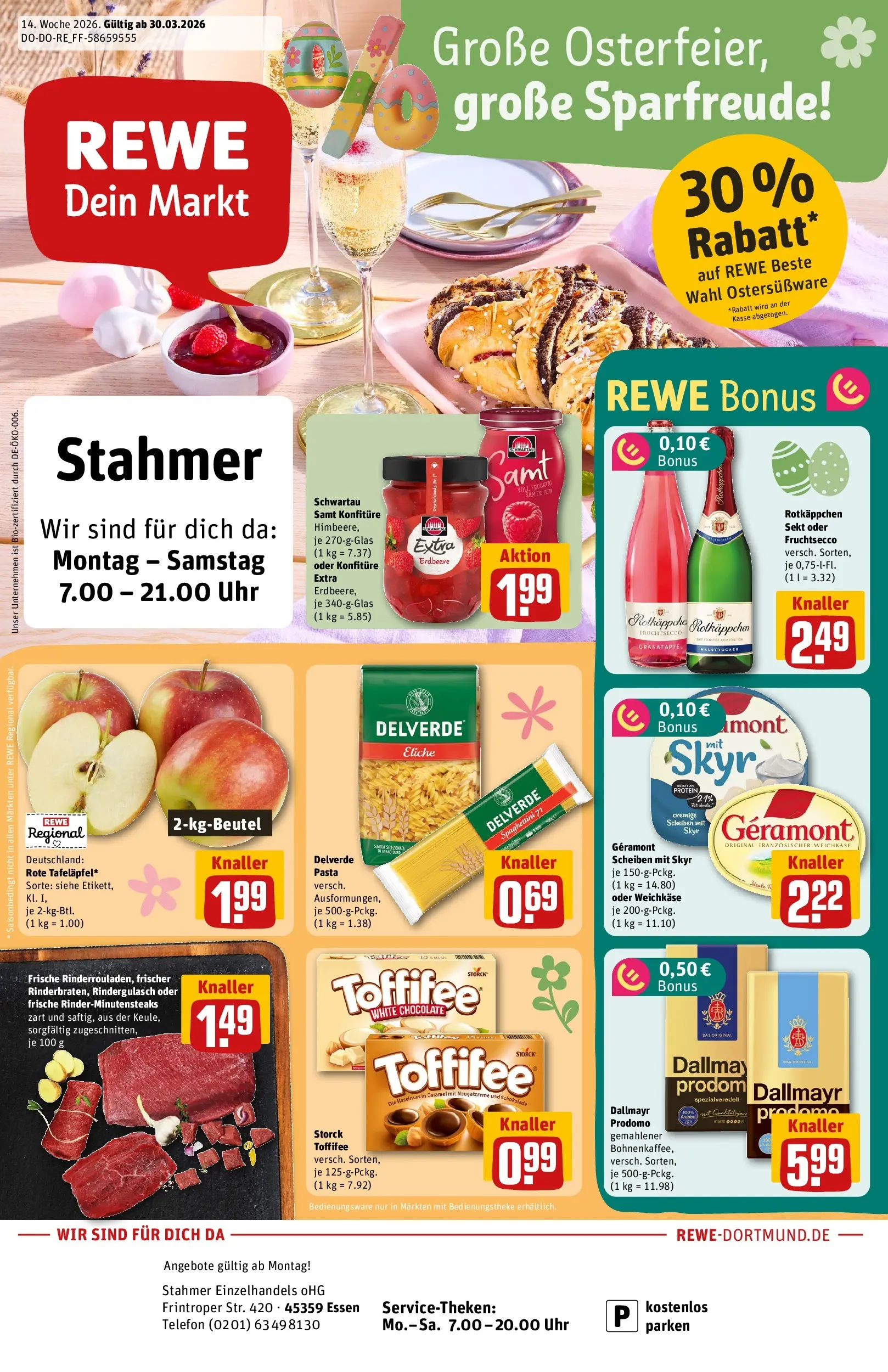 REWE Prospekt ab 30.03.2026 zum Blättern » Angebote | Seite: 1 | Produkte: Rotkappchen sekt, Sekt, Rotkäppchen, Dallmayr prodomo