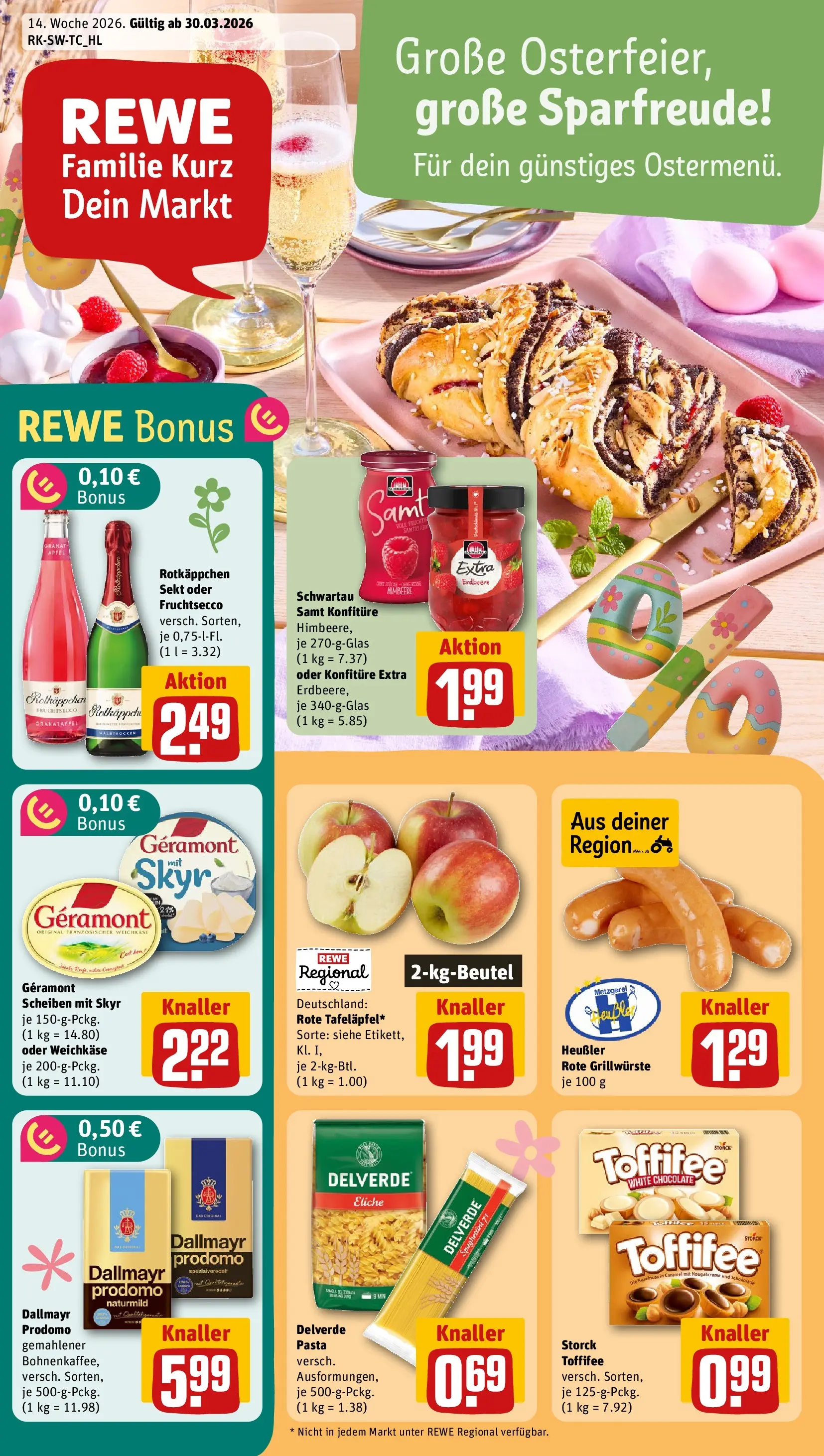 REWE Prospekt ab 30.03.2026 zum Blättern » Angebote | Seite: 1 | Produkte: Rotkappchen sekt, Creme, Skyr, Rotkäppchen