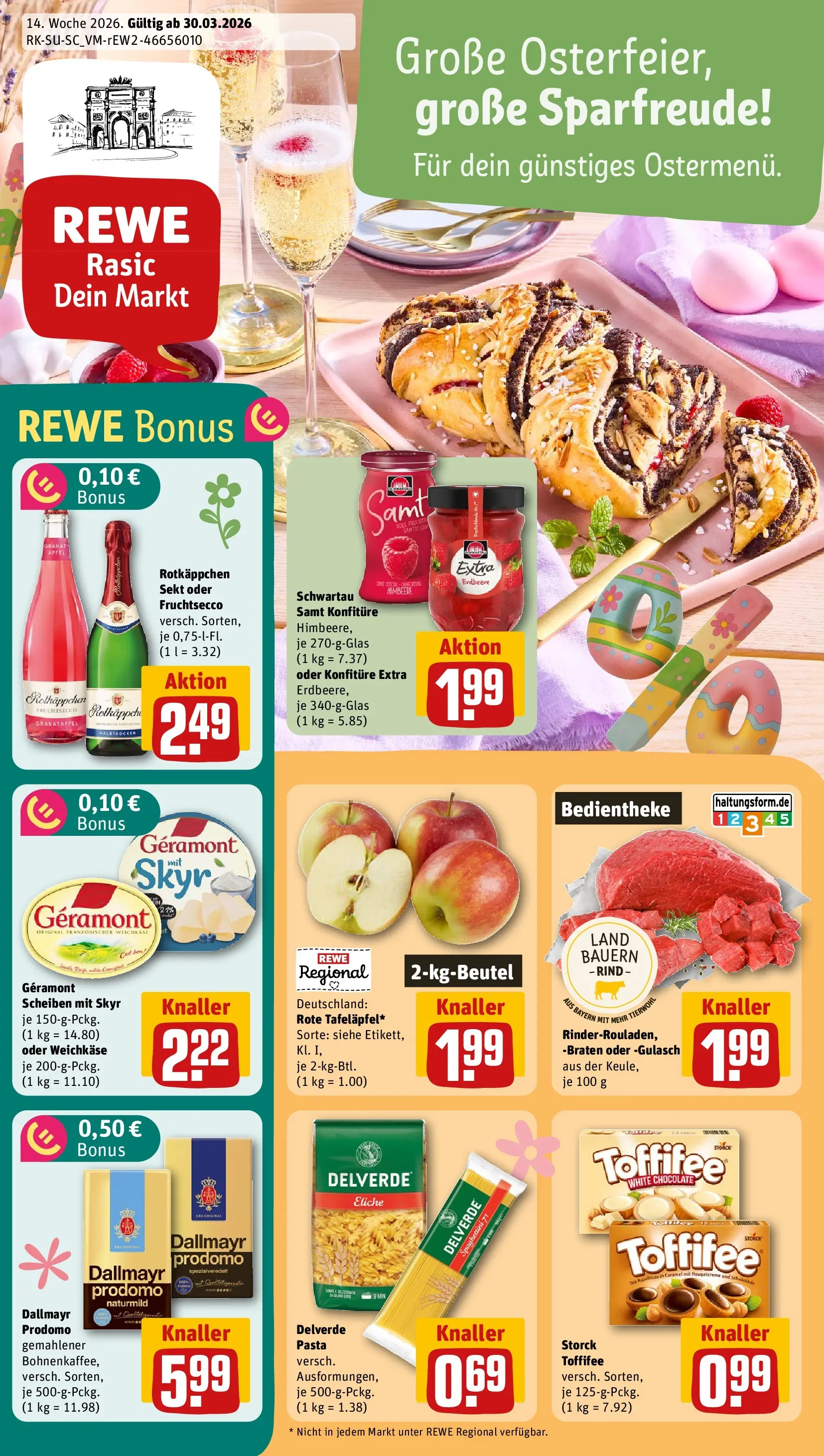 REWE Prospekt ab 30.03.2026 zum Blättern » Angebote | Seite: 1 | Produkte: Granatapfel, Gulasch, Toffifee, Rotkäppchen