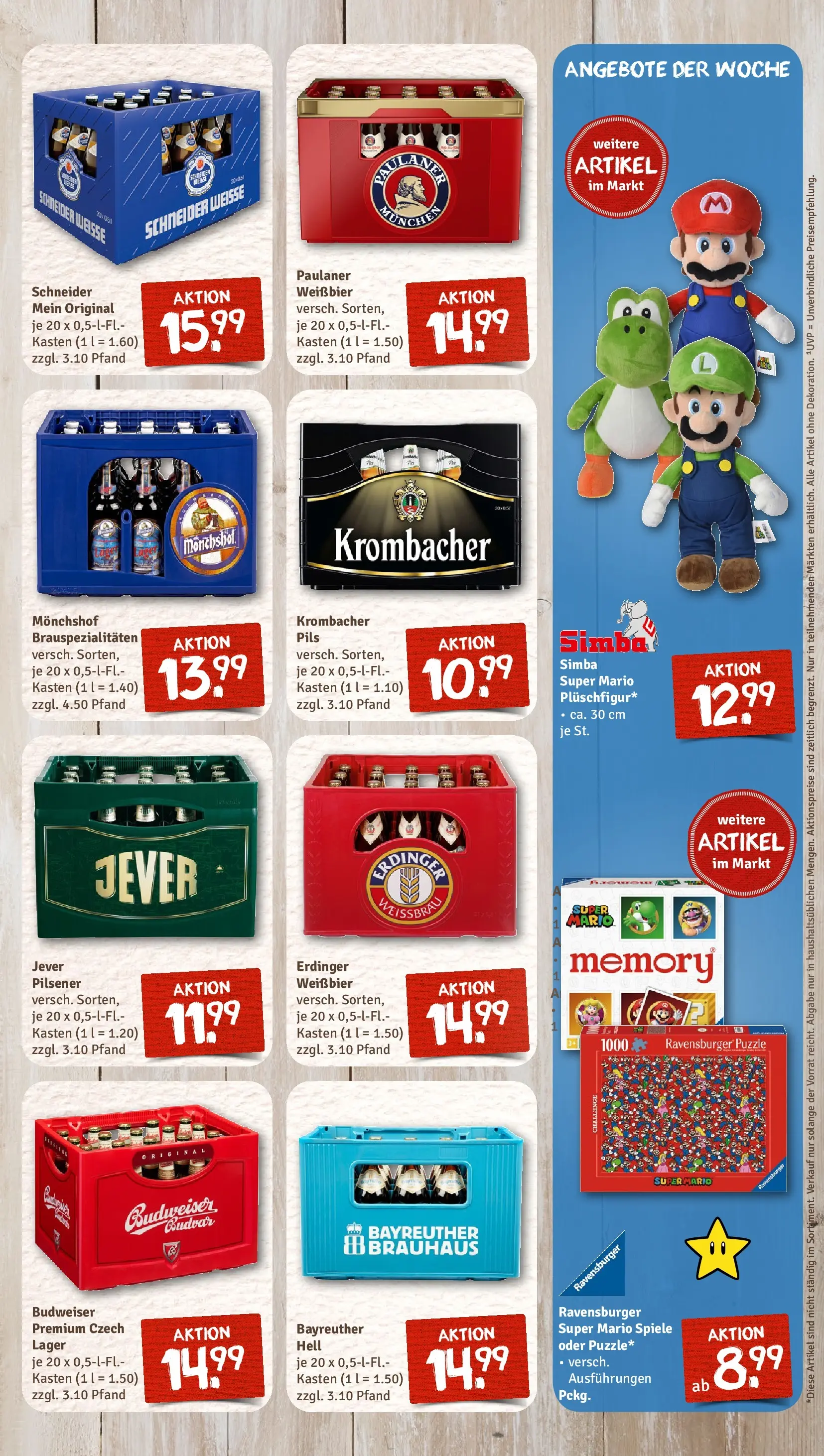 REWE Prospekt ab 30.03.2026 zum Blättern » Angebote | Seite: 11 | Produkte: Bayreuther hell, Monchshof, Erdinger, Budweiser