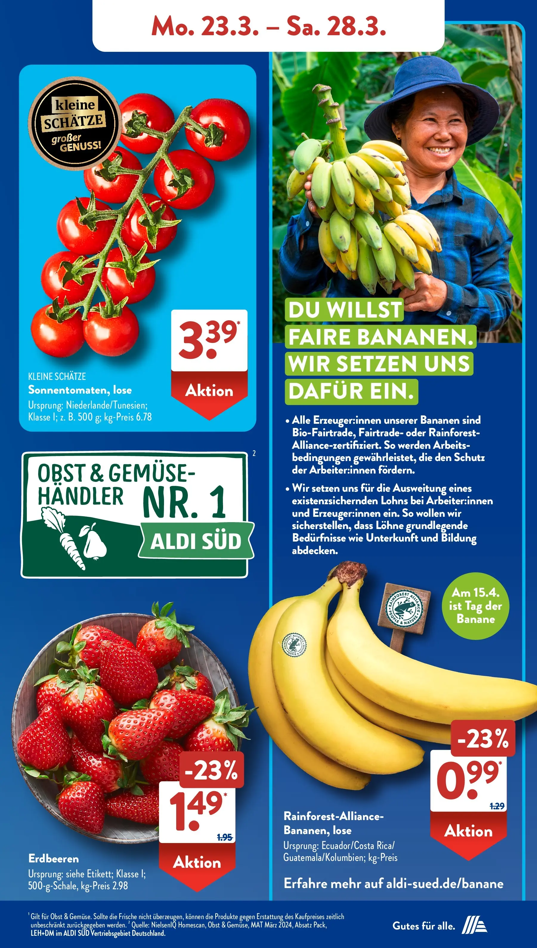 Aldi Süd Wochenangebote (ab 23.03.2026) zum Blättern | Seite: 5 | Produkte: Bananen, Gemüse, Obst, Erdbeeren