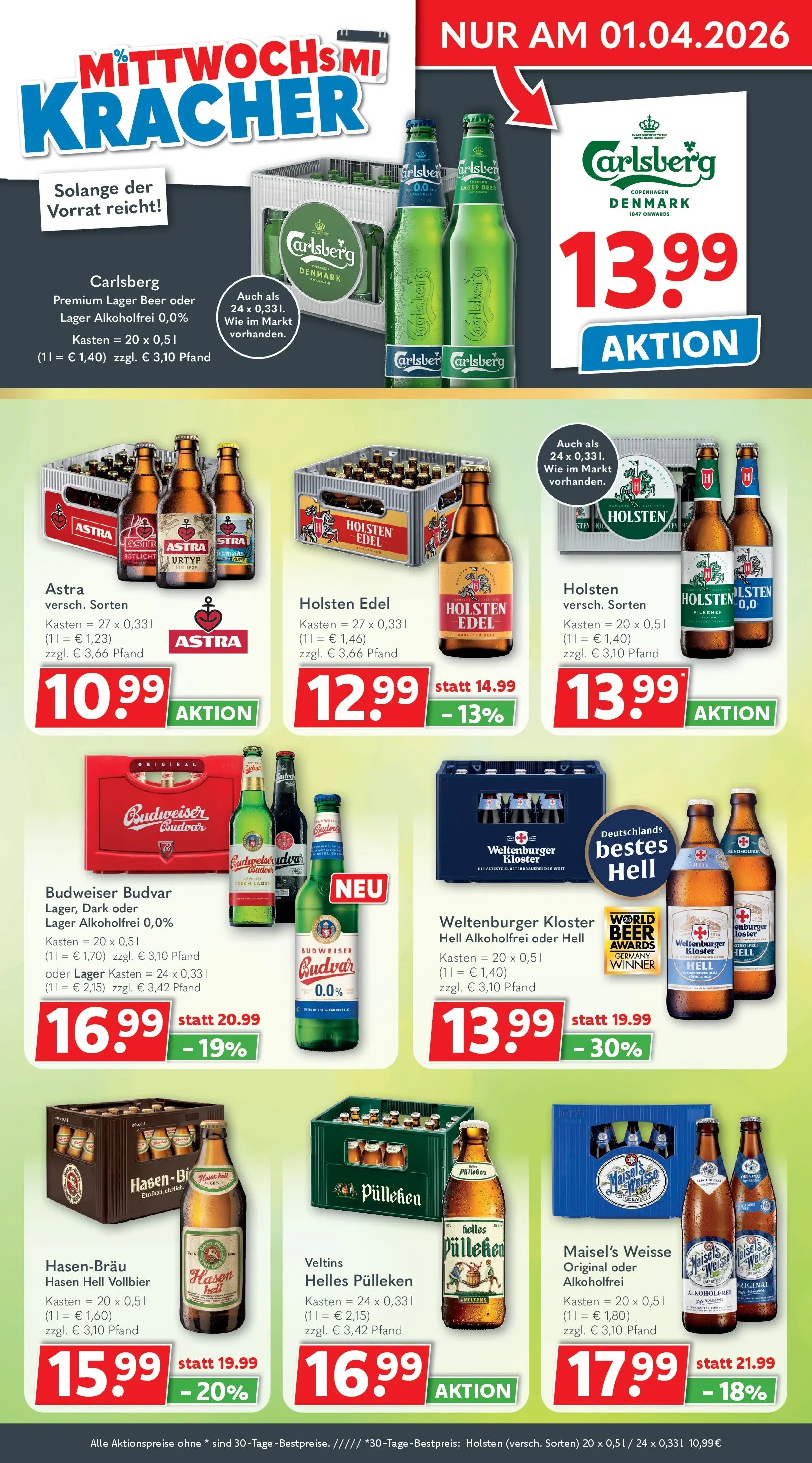 Getränkeland Prospekt Sandesneben (ab 30.03.2026) zum Blättern | Seite: 2 | Produkte: Helles pulleken, Carlsberg, Holsten edel, Astra
