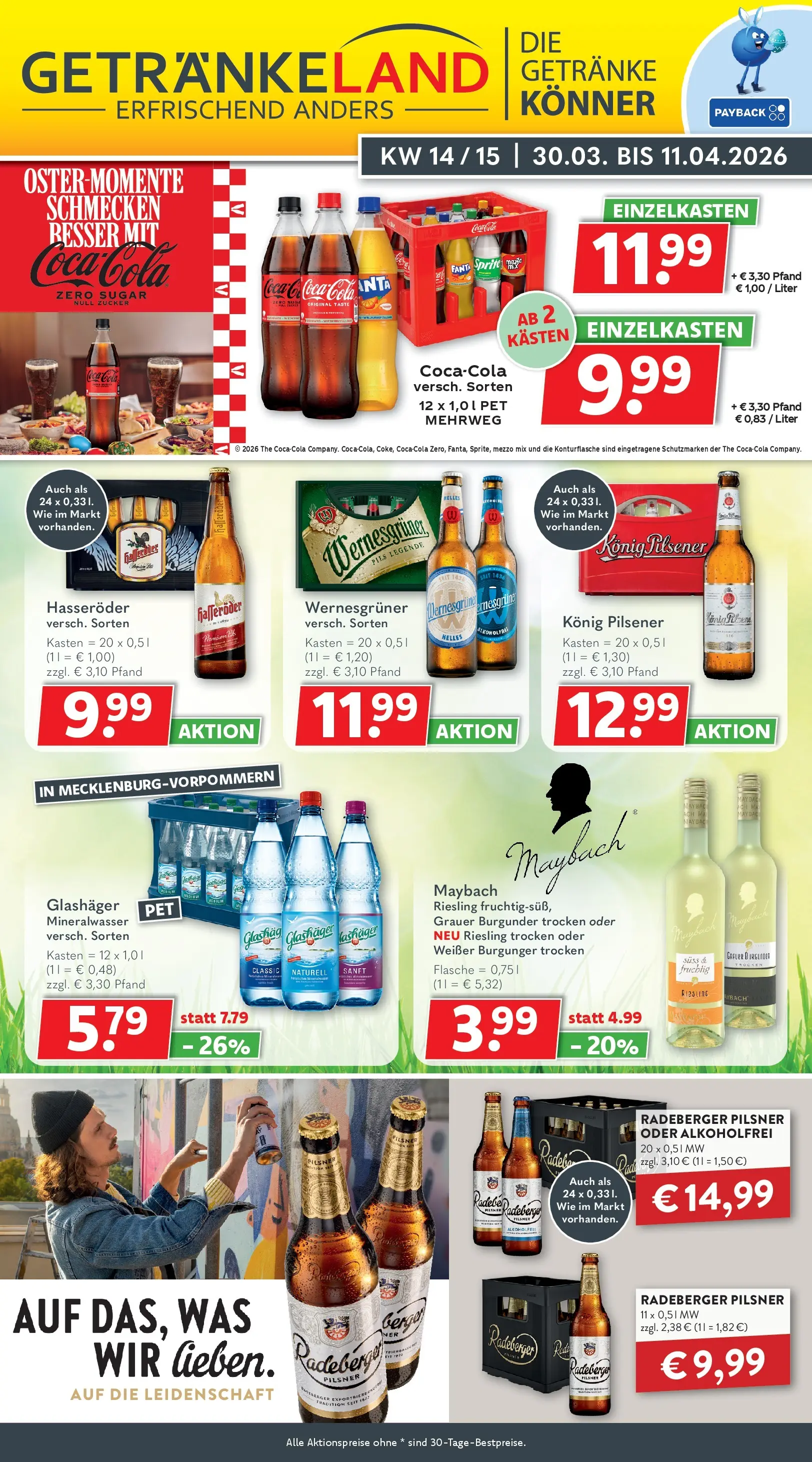 Getränkeland Prospekt Neustrelitz (ab 30.03.2026) zum Blättern | Seite: 1 | Produkte: Sprite, Cola, Pils, Wernesgruner