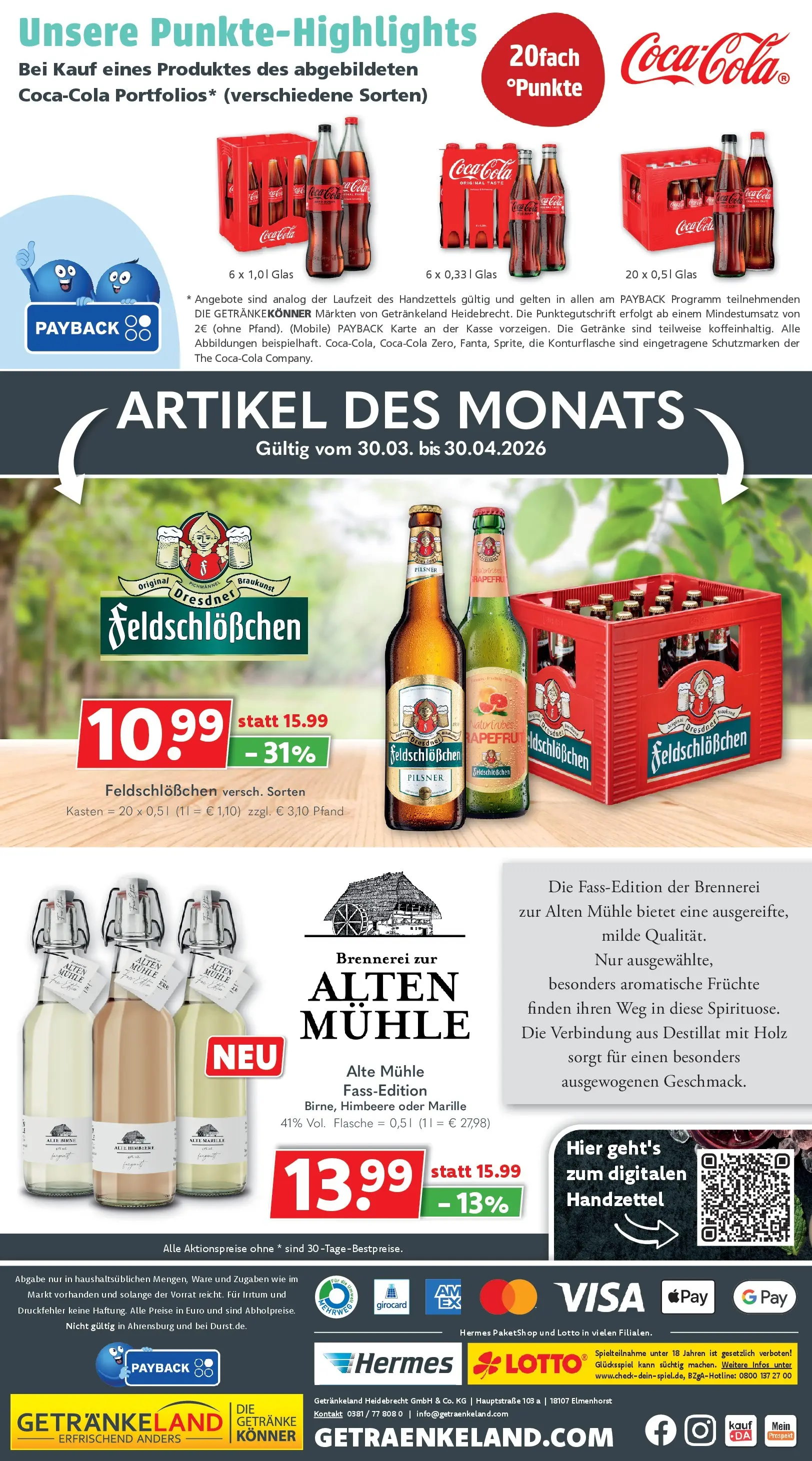 Getränkeland Prospekt Sandesneben (ab 30.03.2026) zum Blättern | Seite: 12 | Produkte: Mühle, Coca cola, Birne, Himbeere
