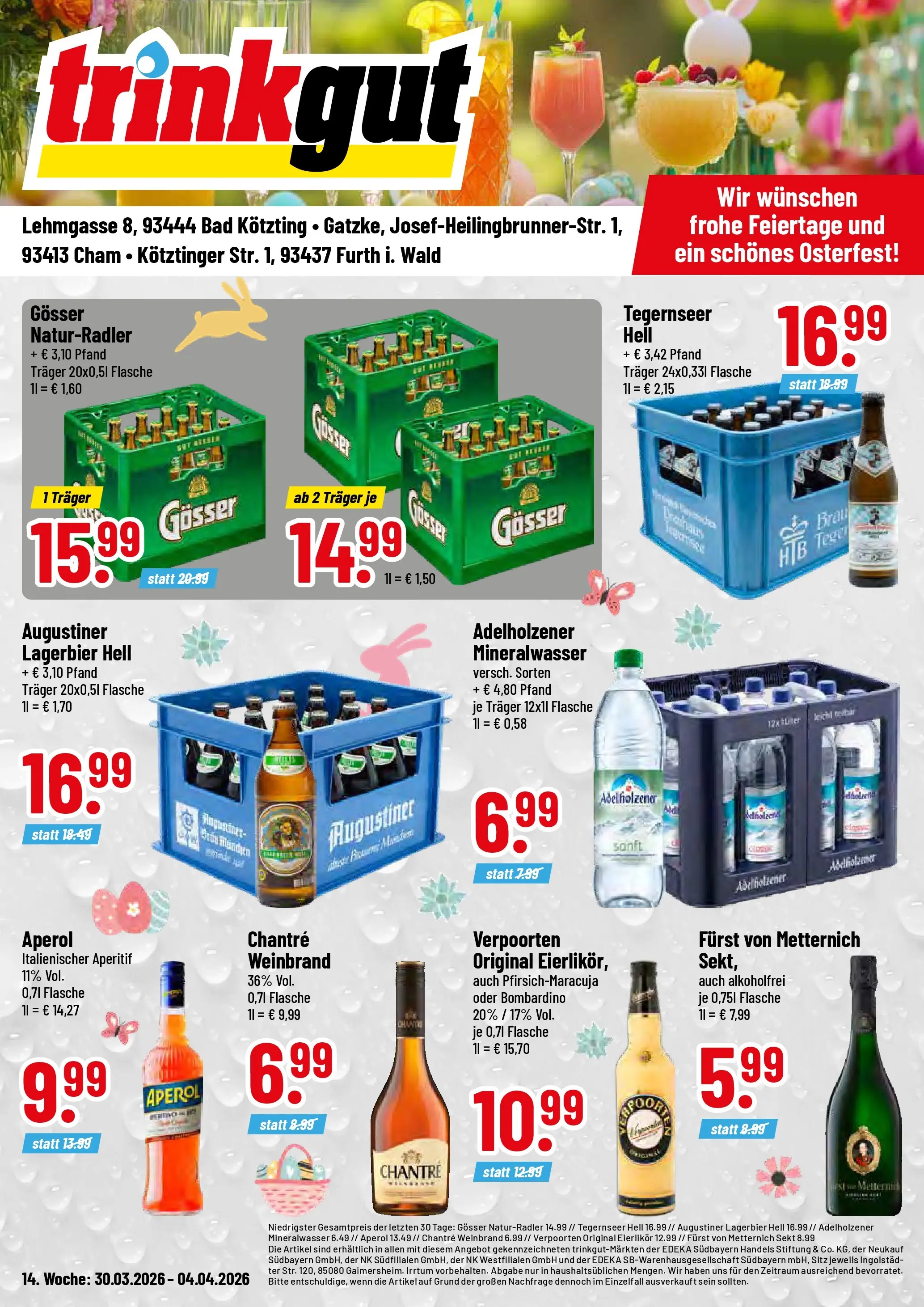 Trinkgut Prospekt Cham	 (ab 30.03.2026) » Angebote online | Seite: 1 | Produkte: Furst von metternich, Sekt, Mineralwasser, Aperol