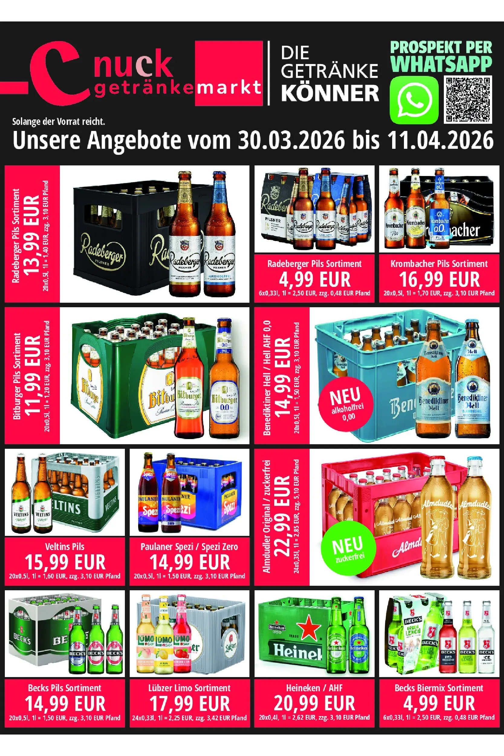 Angebote - nuck Getränke: Getränkeangebote (ab 29.03.2026) zum Blättern | Seite: 1 | Produkte: Bitburger, Benediktiner hell, Lubzer, Paulaner