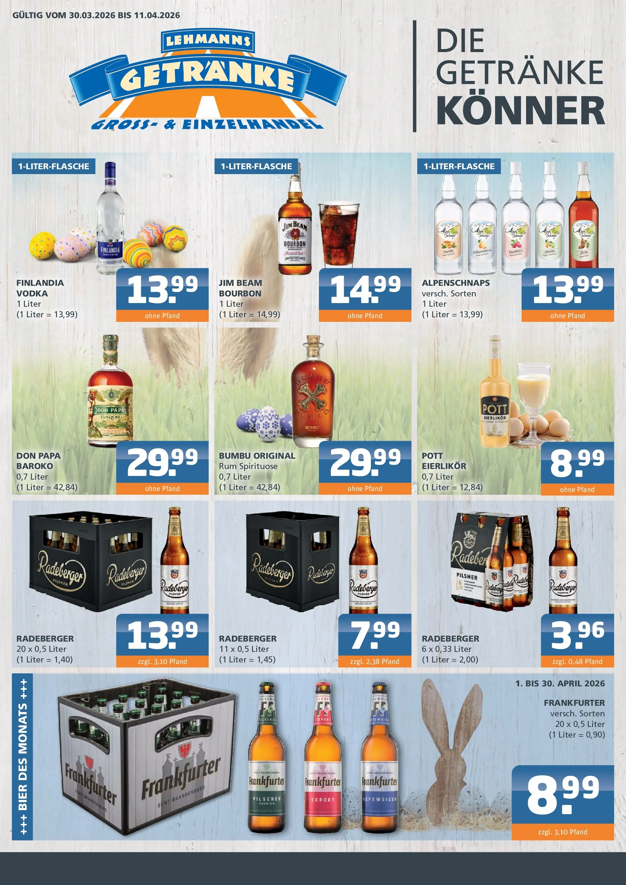 Angebote - Getränke Lehmann: Getränkeangebote (ab 29.03.2026) zum Blättern | Seite: 1 | Produkte: Jim beam, Bier, Rum, Vodka