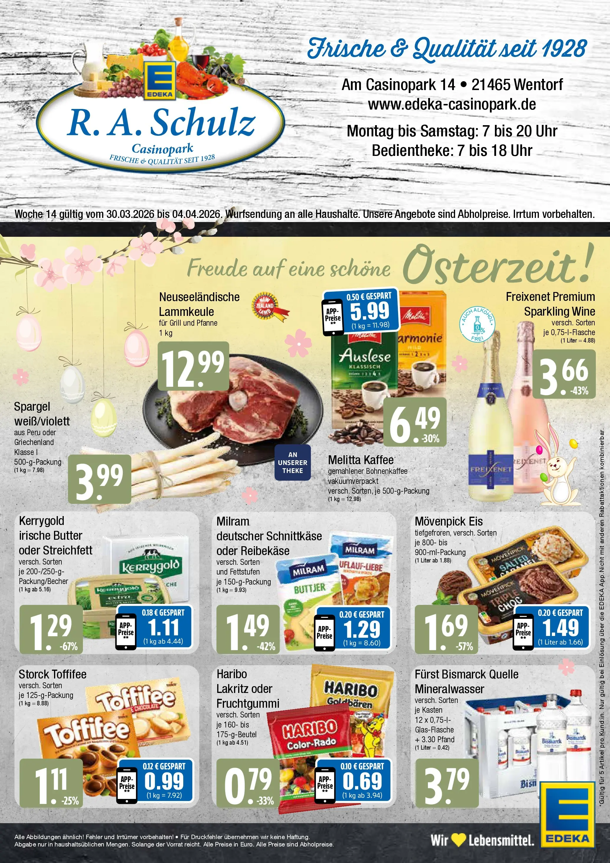 Edeka prospekt Wentorf	 (ab 30.03.2026) » Angebote Online | Seite: 1 | Produkte: Lammkeule, Melitta kaffee, Milram, Reibekase