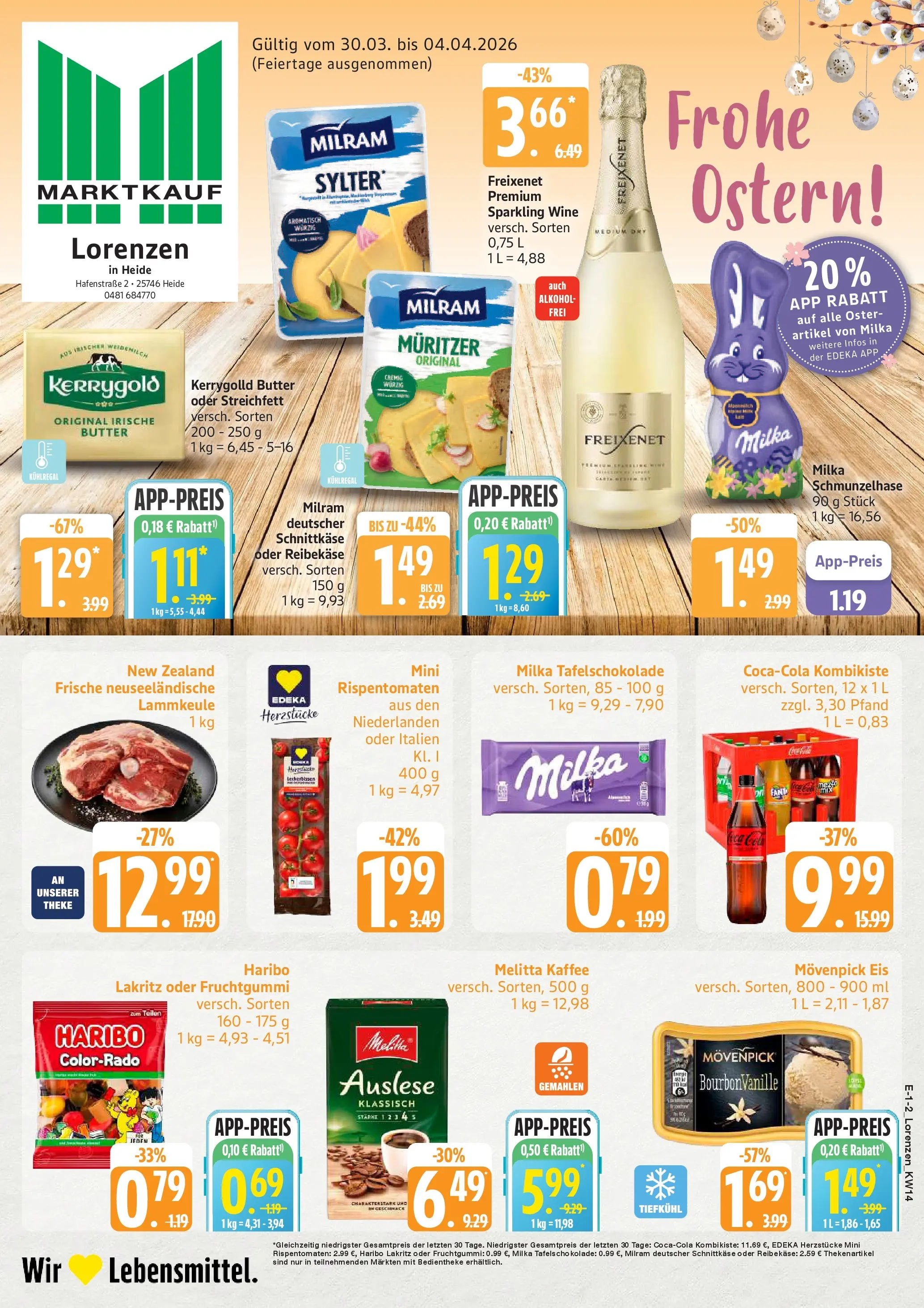 Angebote (ab 30.03.2026) » Angebote Online | Seite: 1 | Produkte: Lammkeule, Haribo, Milram, Reibekase