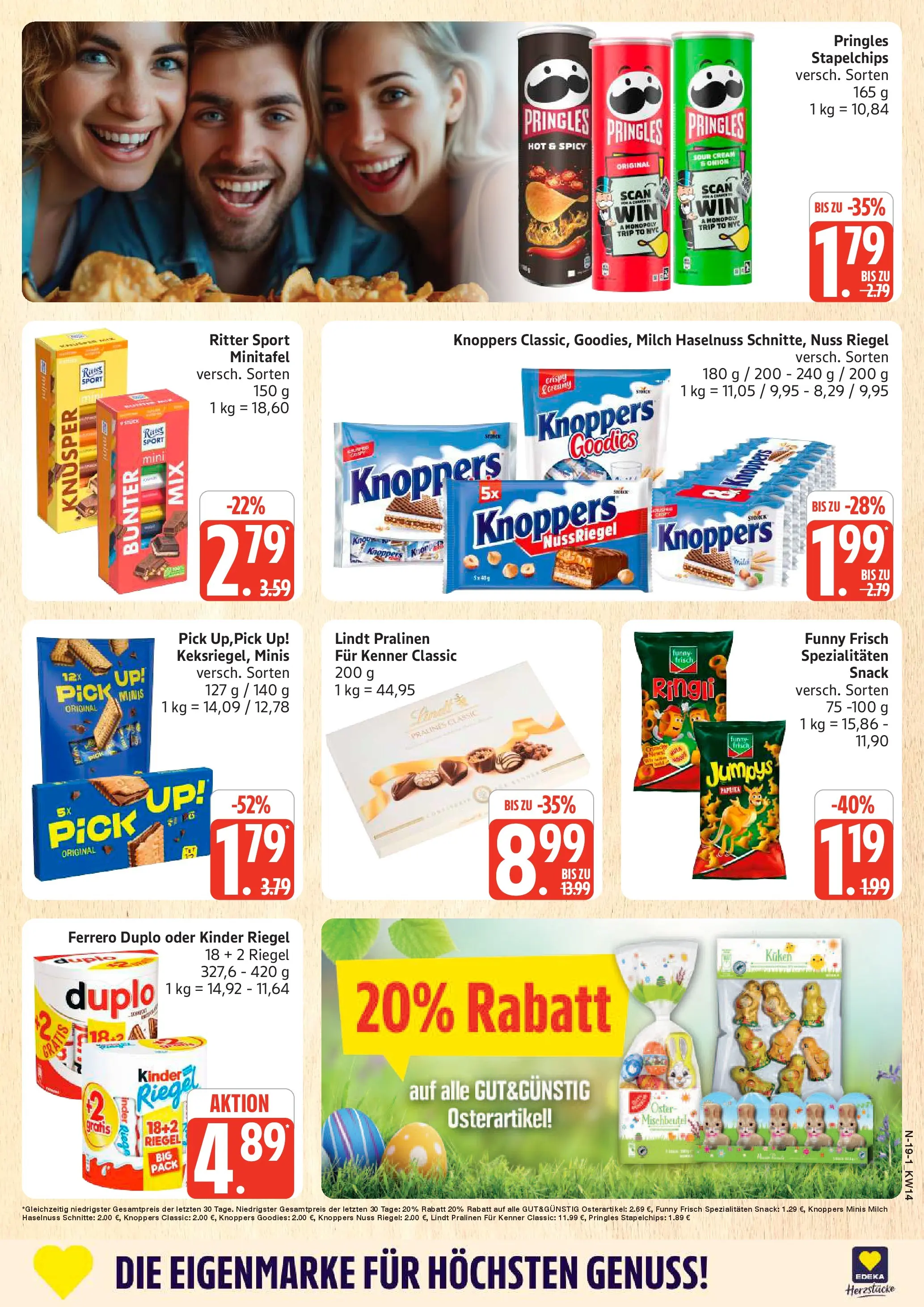 Edeka prospekt Rostock	 (ab 29.03.2026) » Angebote Online | Seite: 19 | Produkte: Milch, Pringles, Lindt, Chips